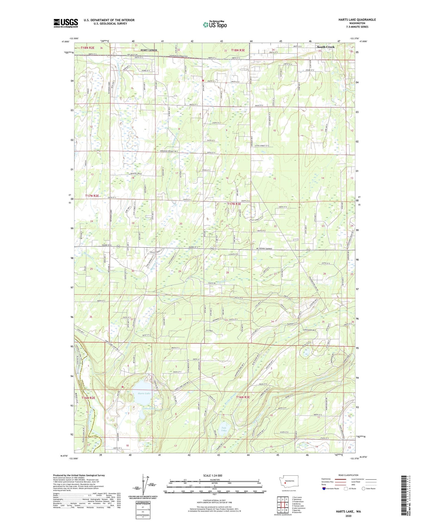 Harts Lake Washington US Topo Map Image