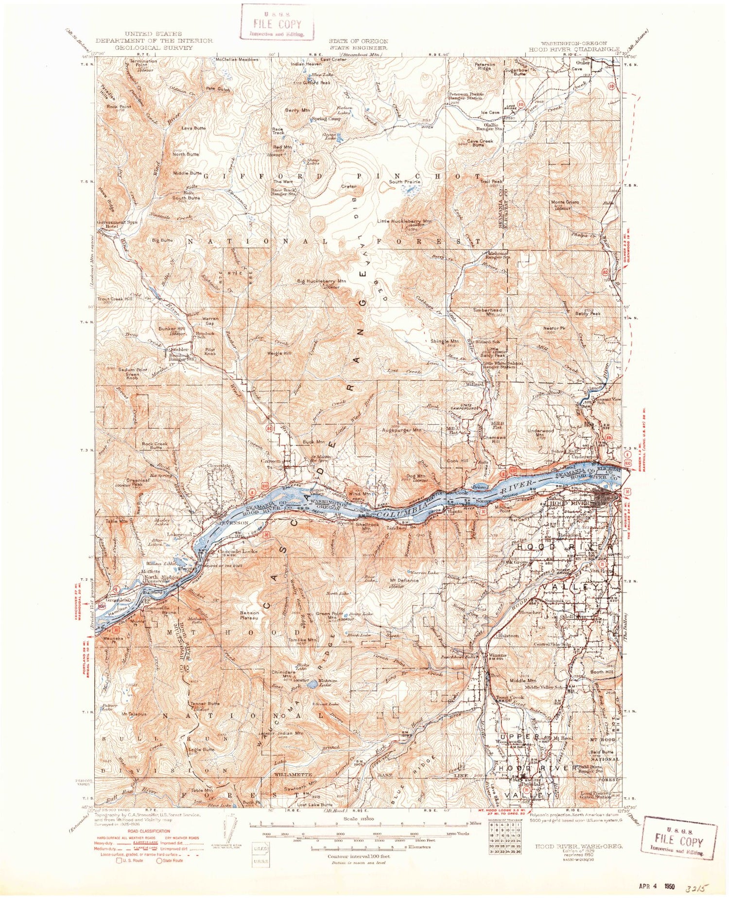Historic 1929 Hood River Oregon 30'x30' Topo Map Image