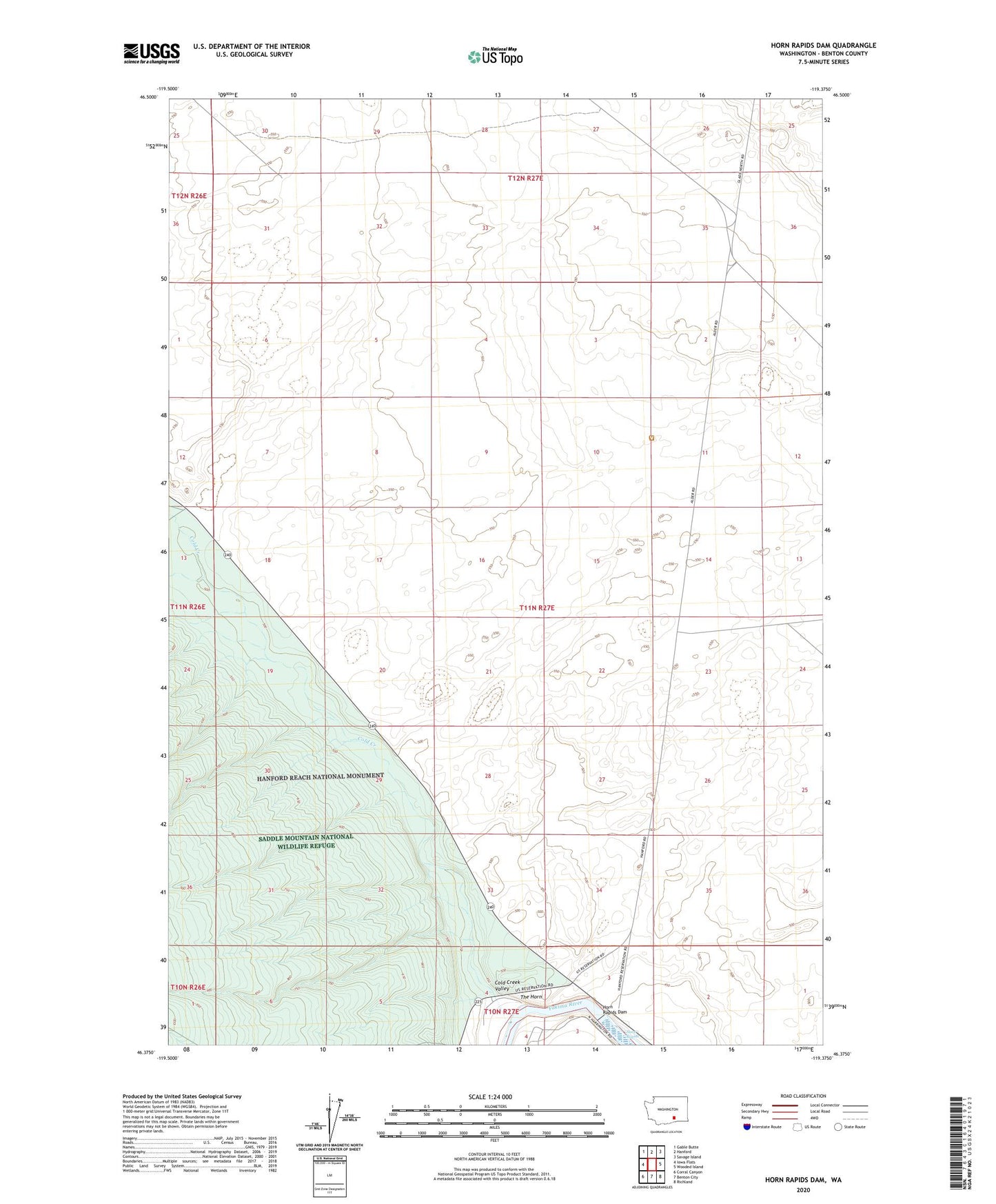 Horn Rapids Dam Washington US Topo Map Image