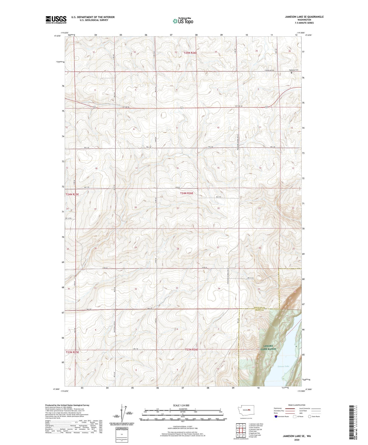 Jameson Lake SE Washington US Topo Map Image