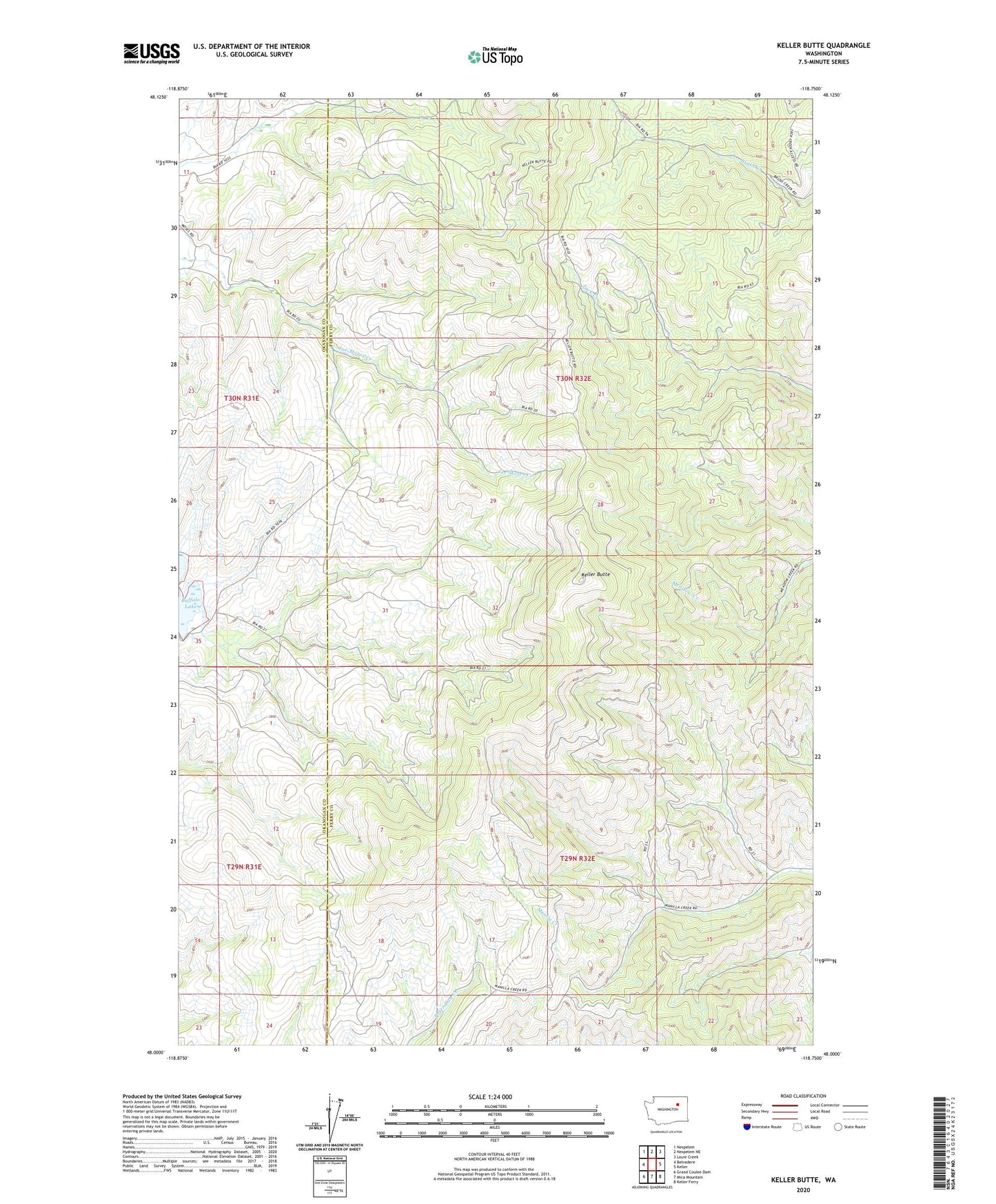 Keller Butte Washington US Topo Map Image