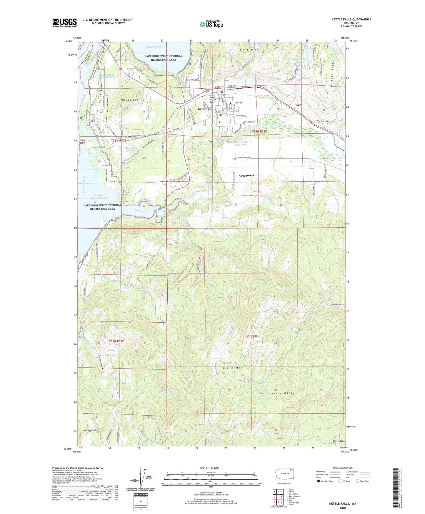 Kettle Falls Washington US Topo Map Image
