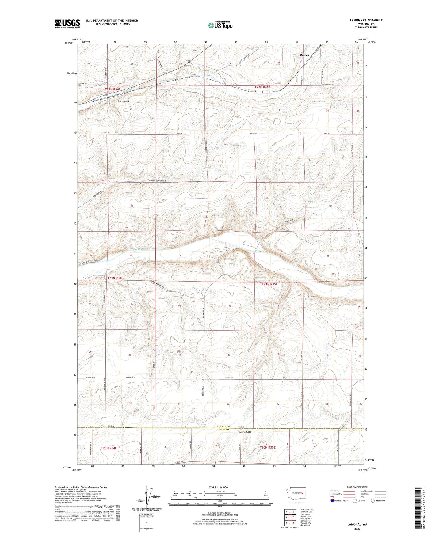 Lamona Washington US Topo Map Image