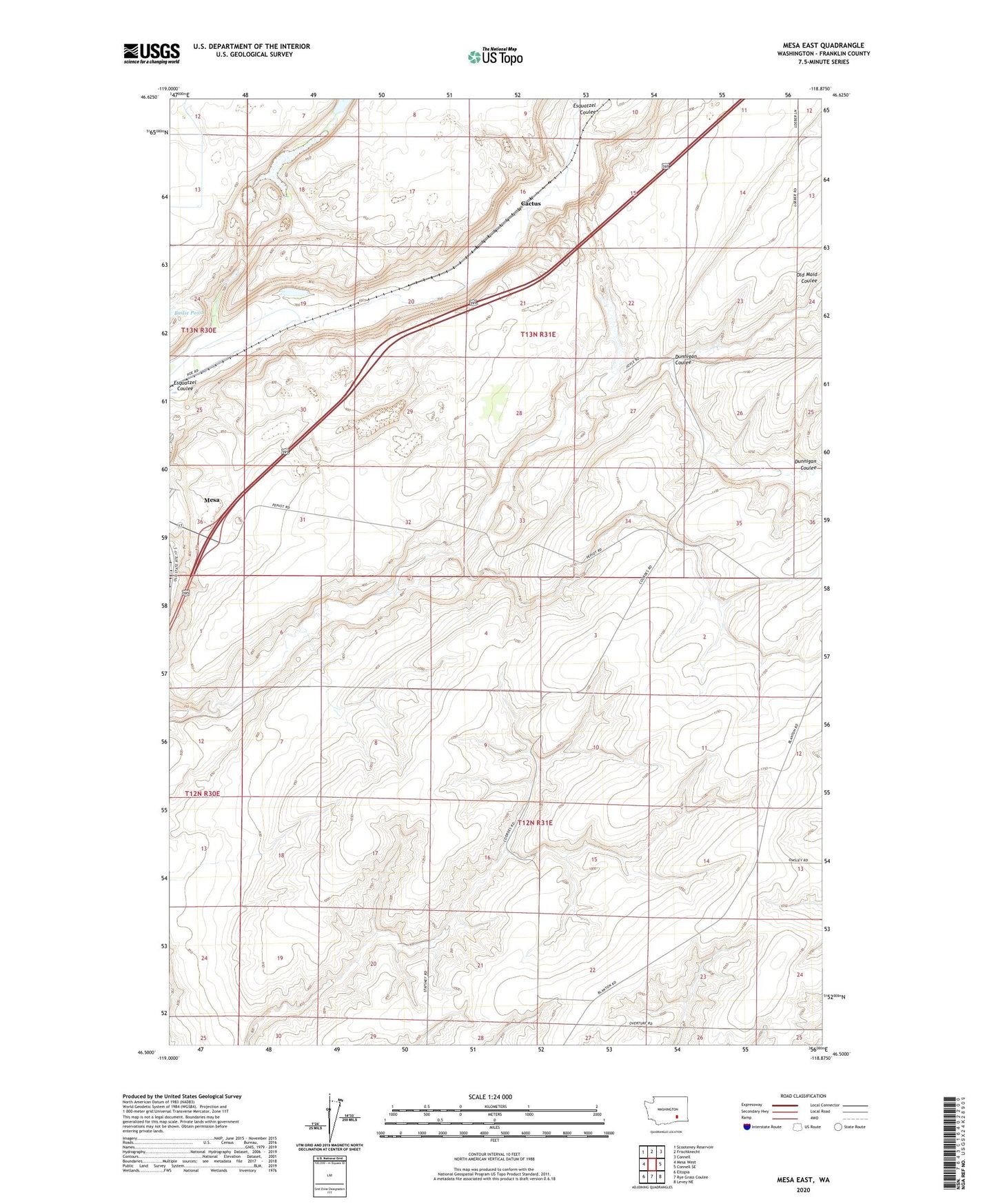 Mesa East Washington US Topo Map Image