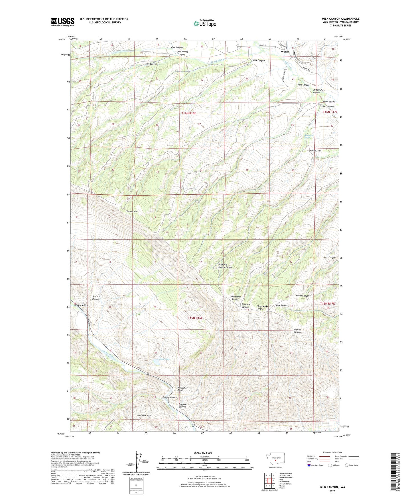 Milk Canyon Washington US Topo Map Image