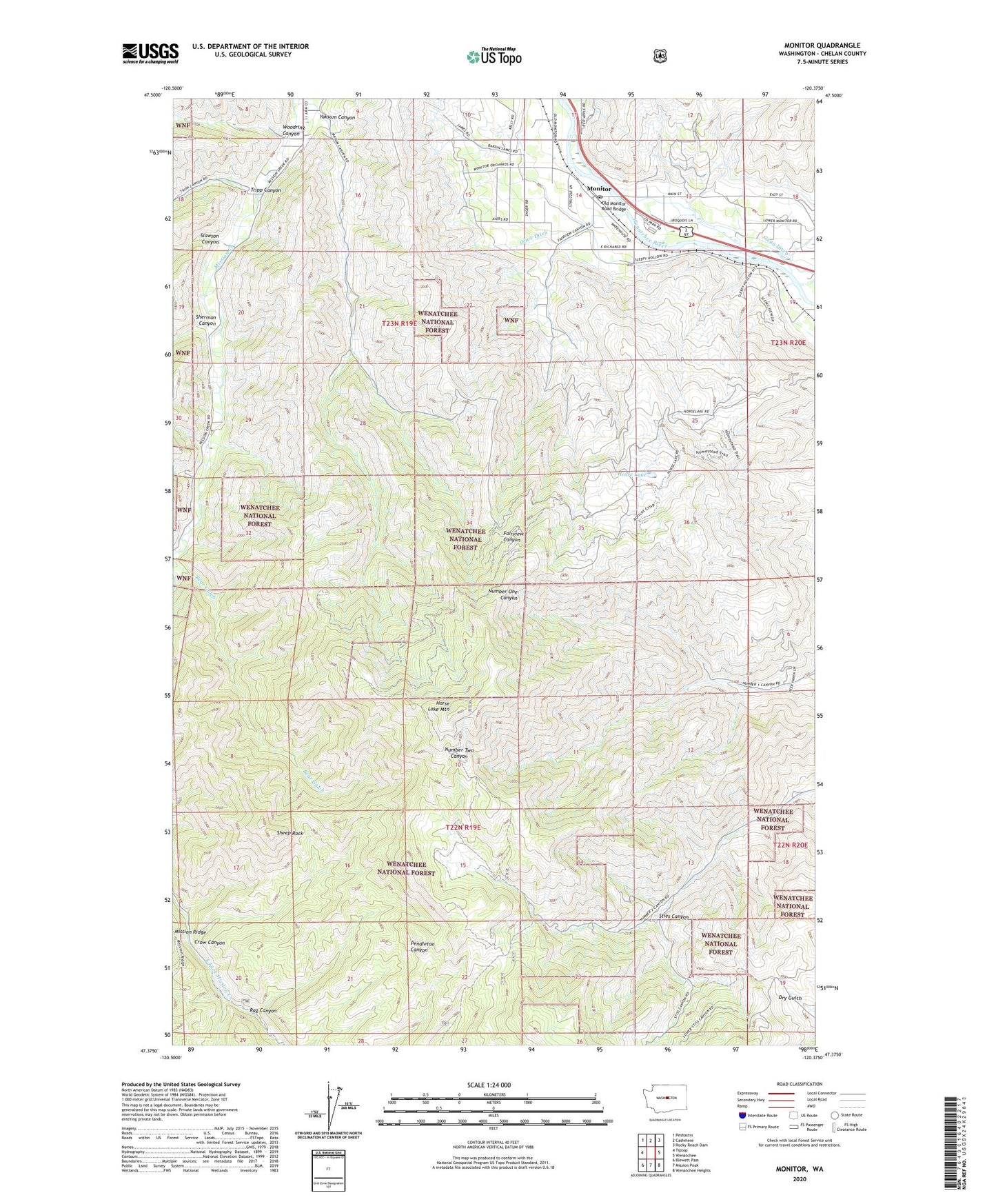 Monitor Washington US Topo Map Image