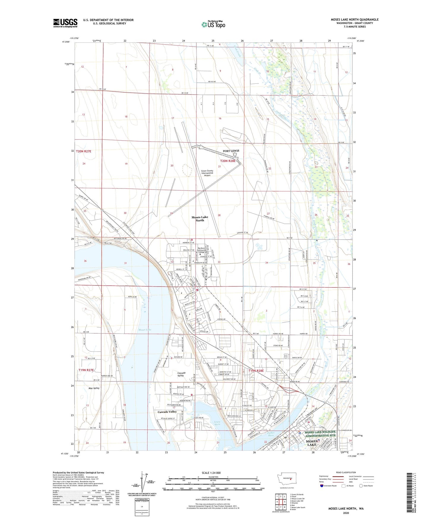 Moses Lake North Washington US Topo Map Image