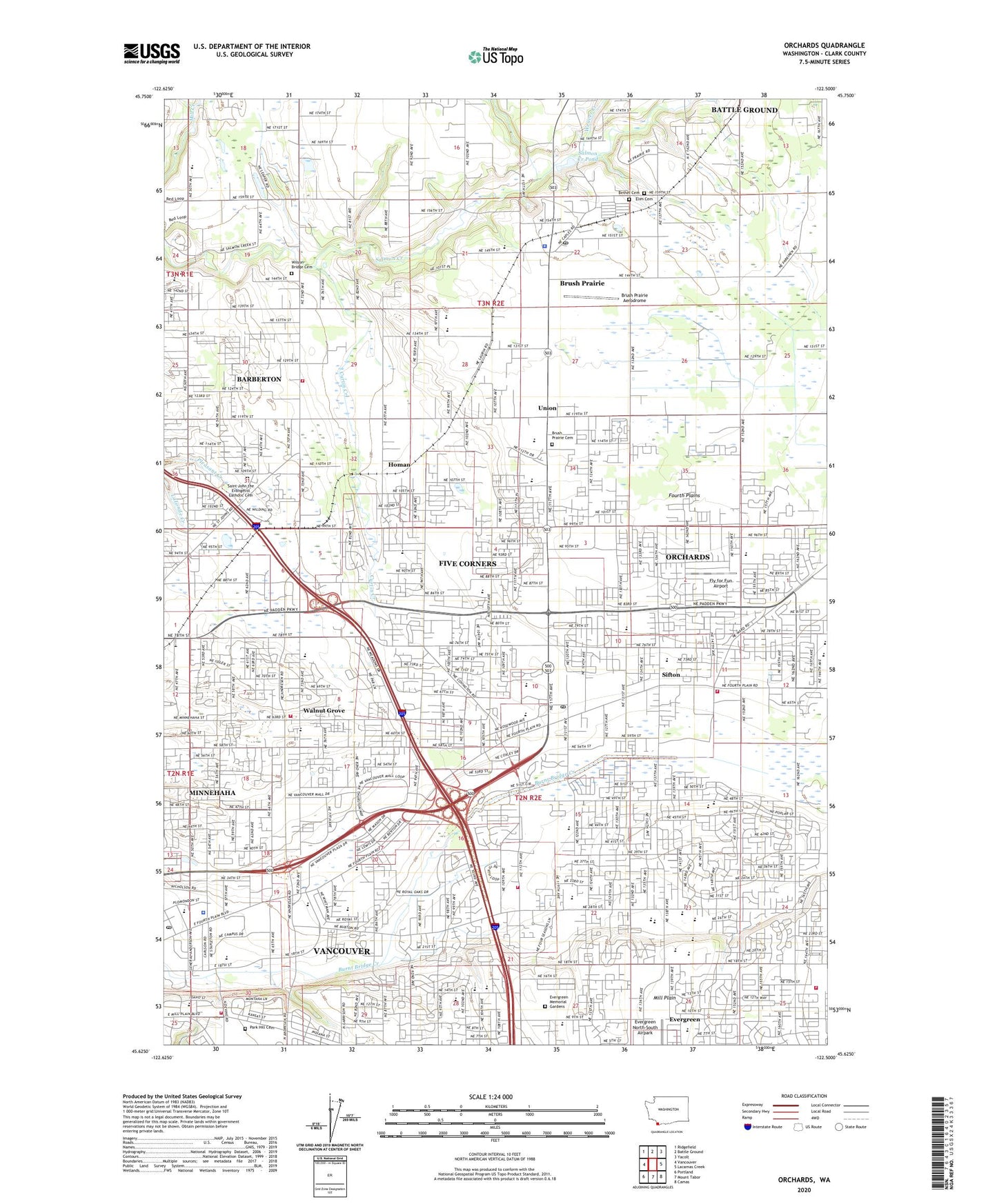 Orchards Washington US Topo Map Image