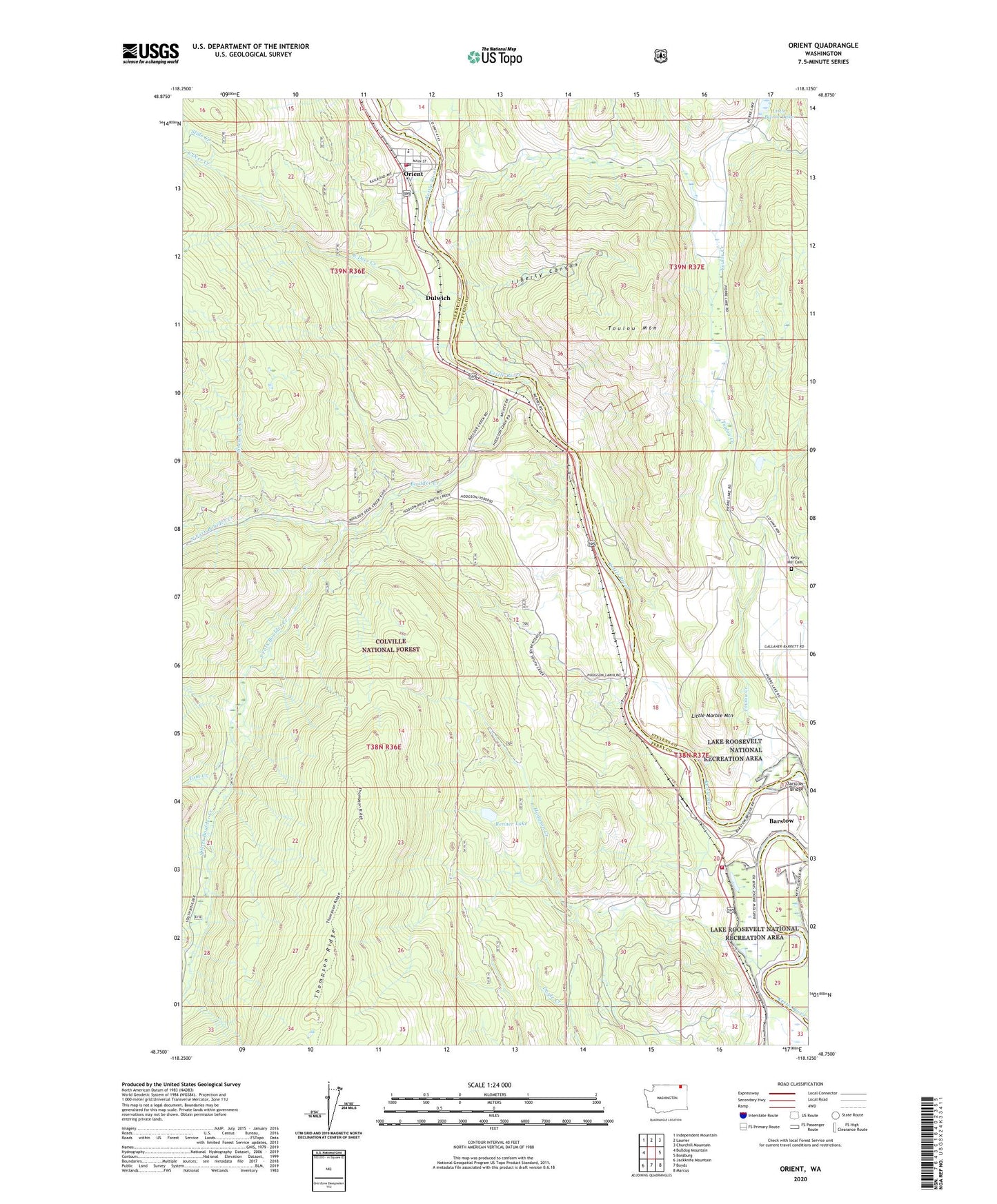 Orient Washington US Topo Map Image