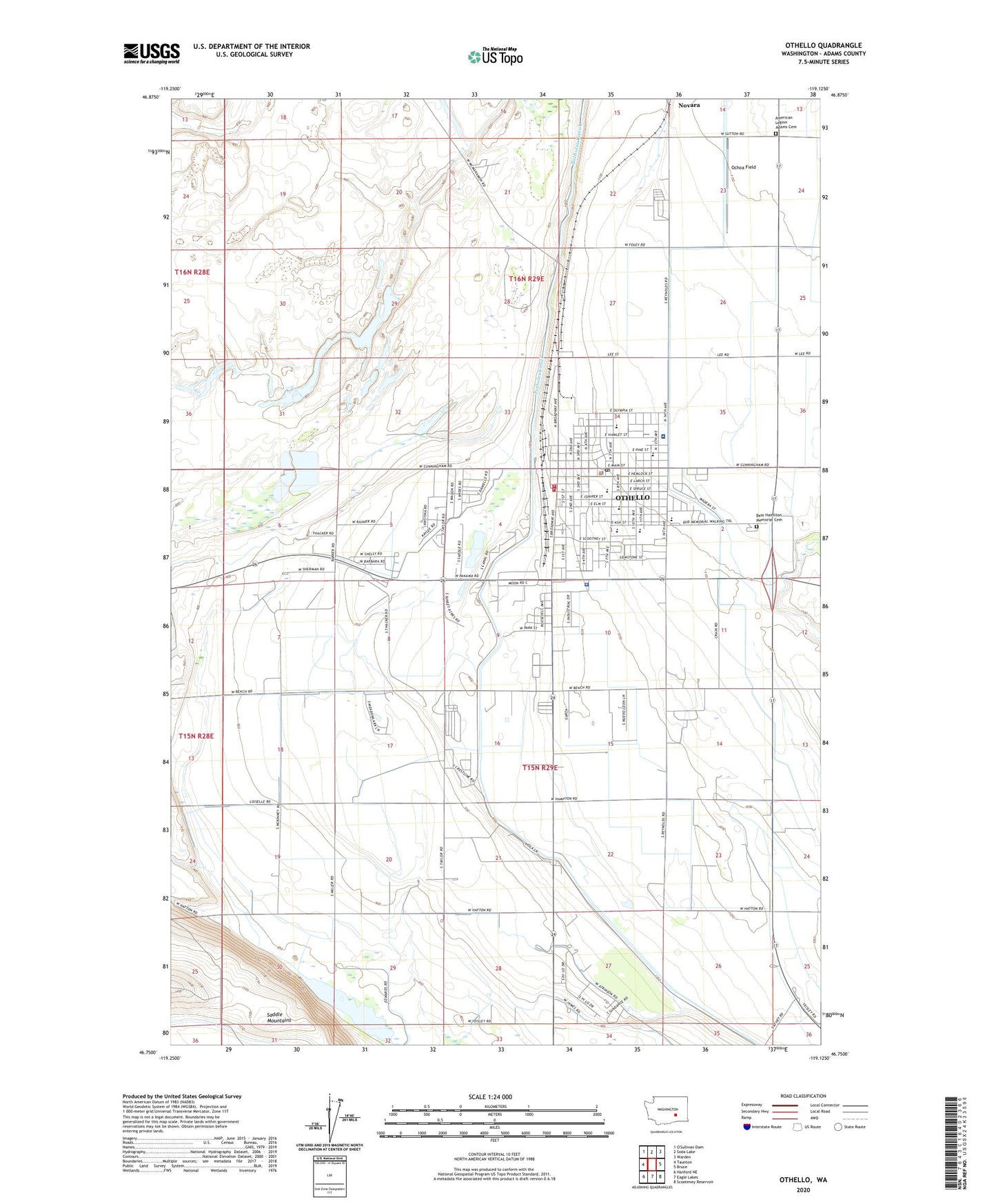 Othello Washington US Topo Map Image