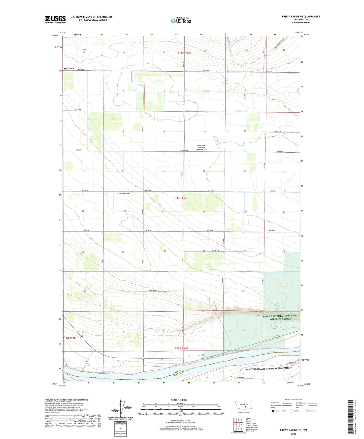 Priest Rapids NE Washington US Topo Map Image