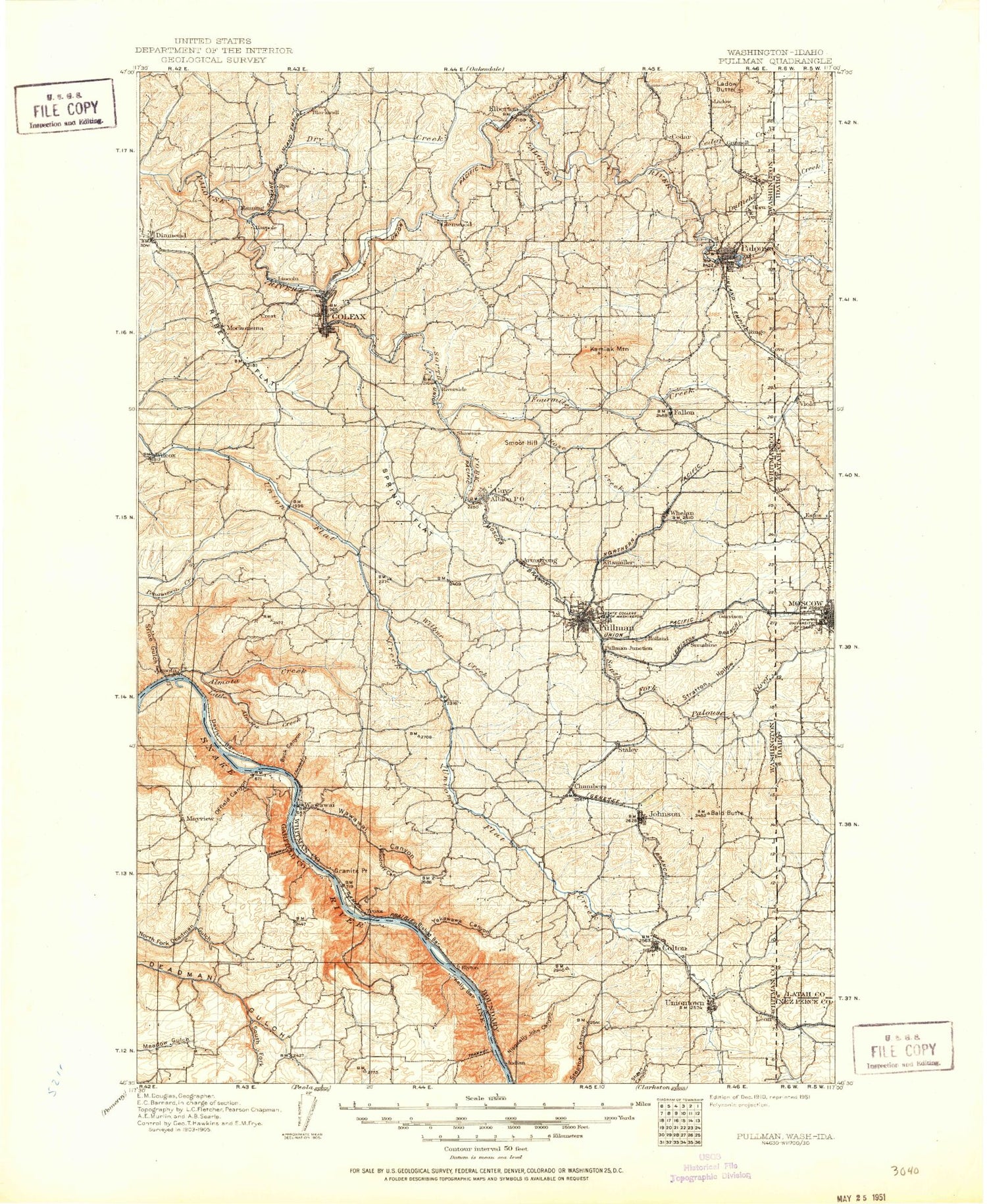 Historic 1910 Pullnam Washington 30'x30' Topo Map Image