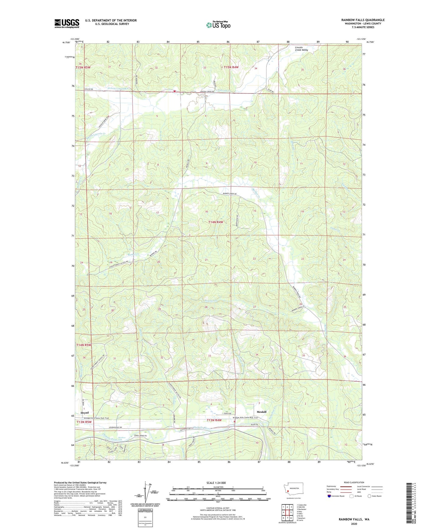 Rainbow Falls Washington US Topo Map Image