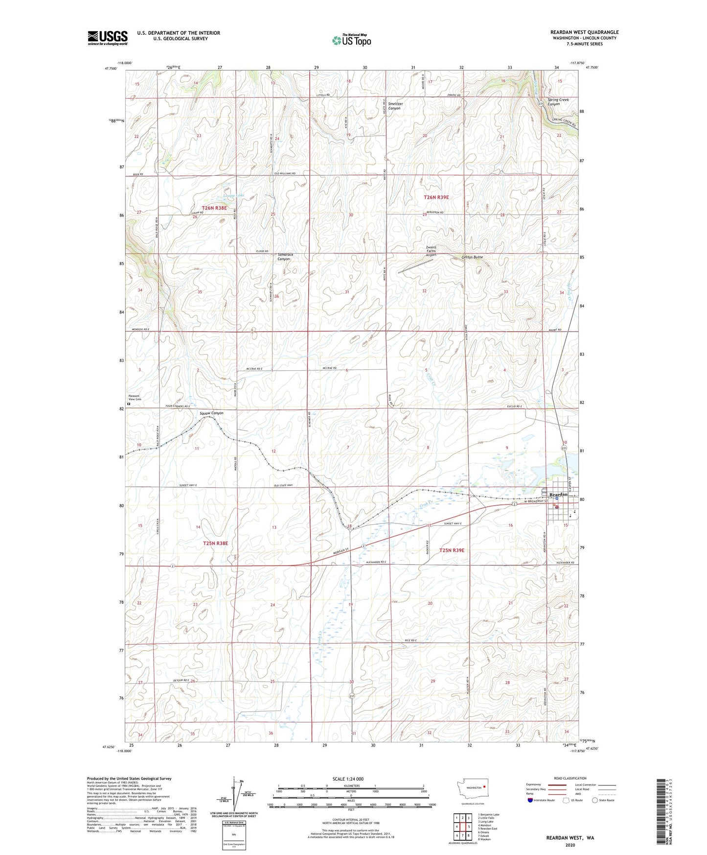 Reardan West Washington US Topo Map Image