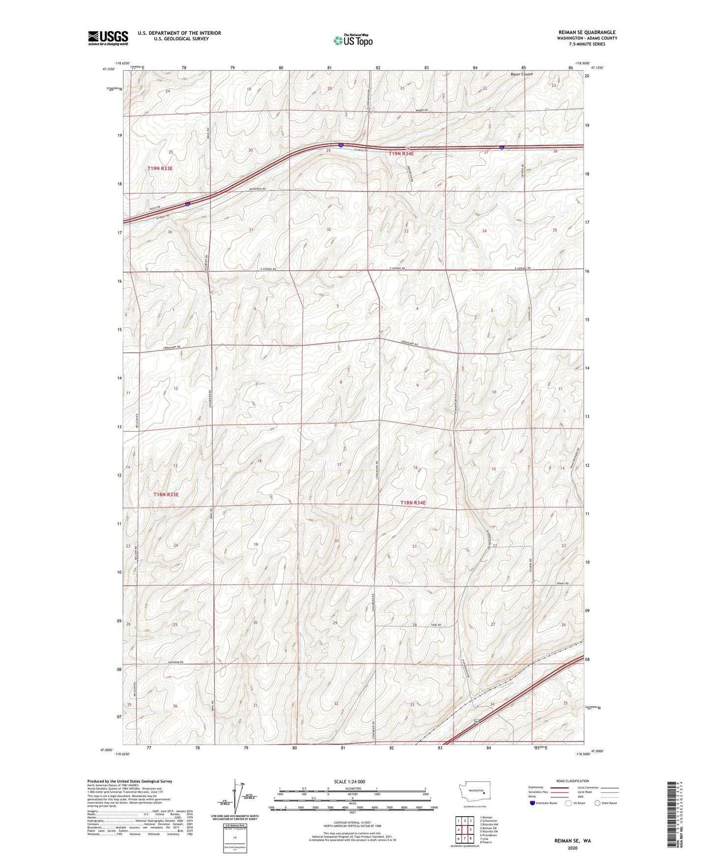 Reiman SE Washington US Topo Map Image