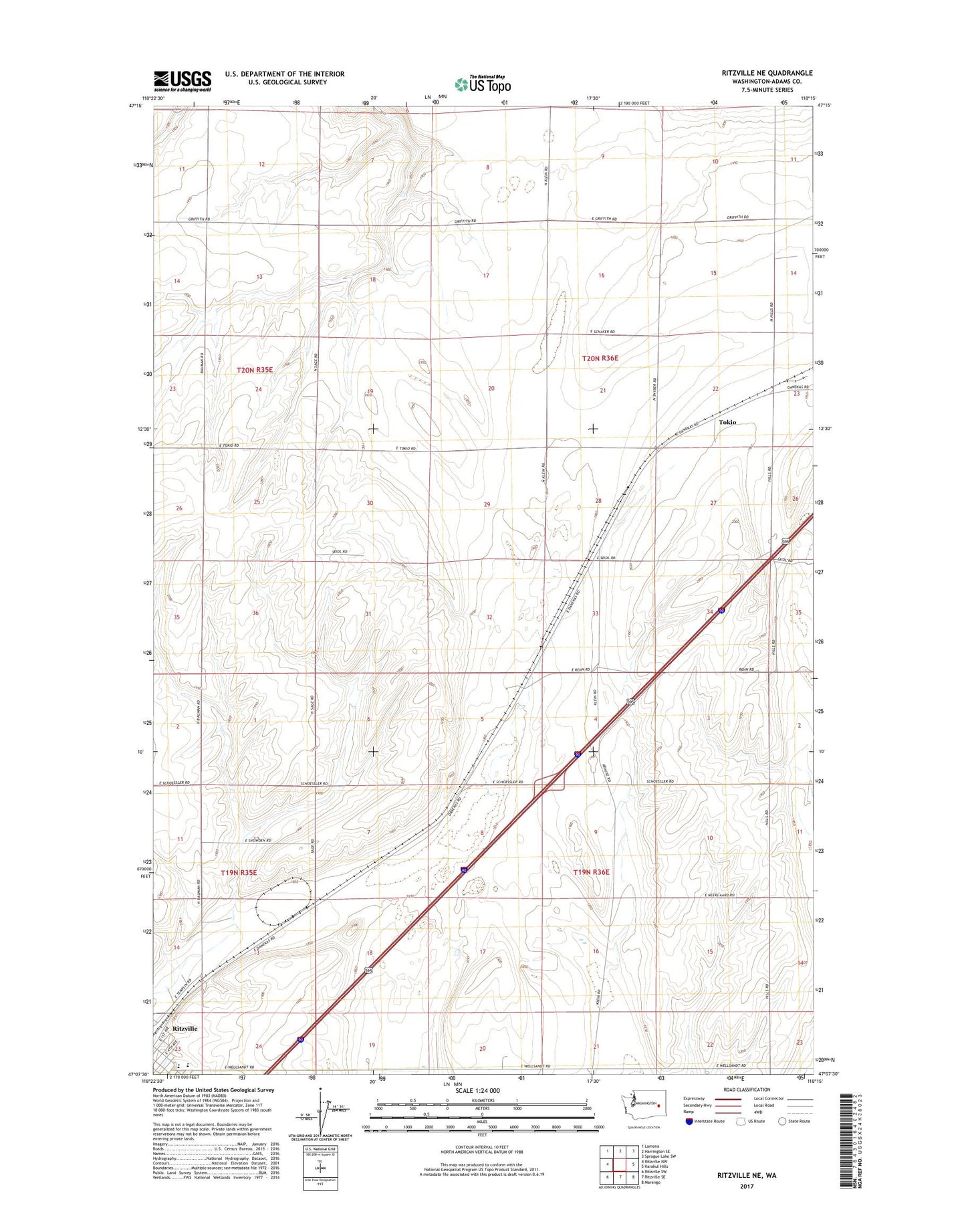 Ritzville NE Washington US Topo Map Image