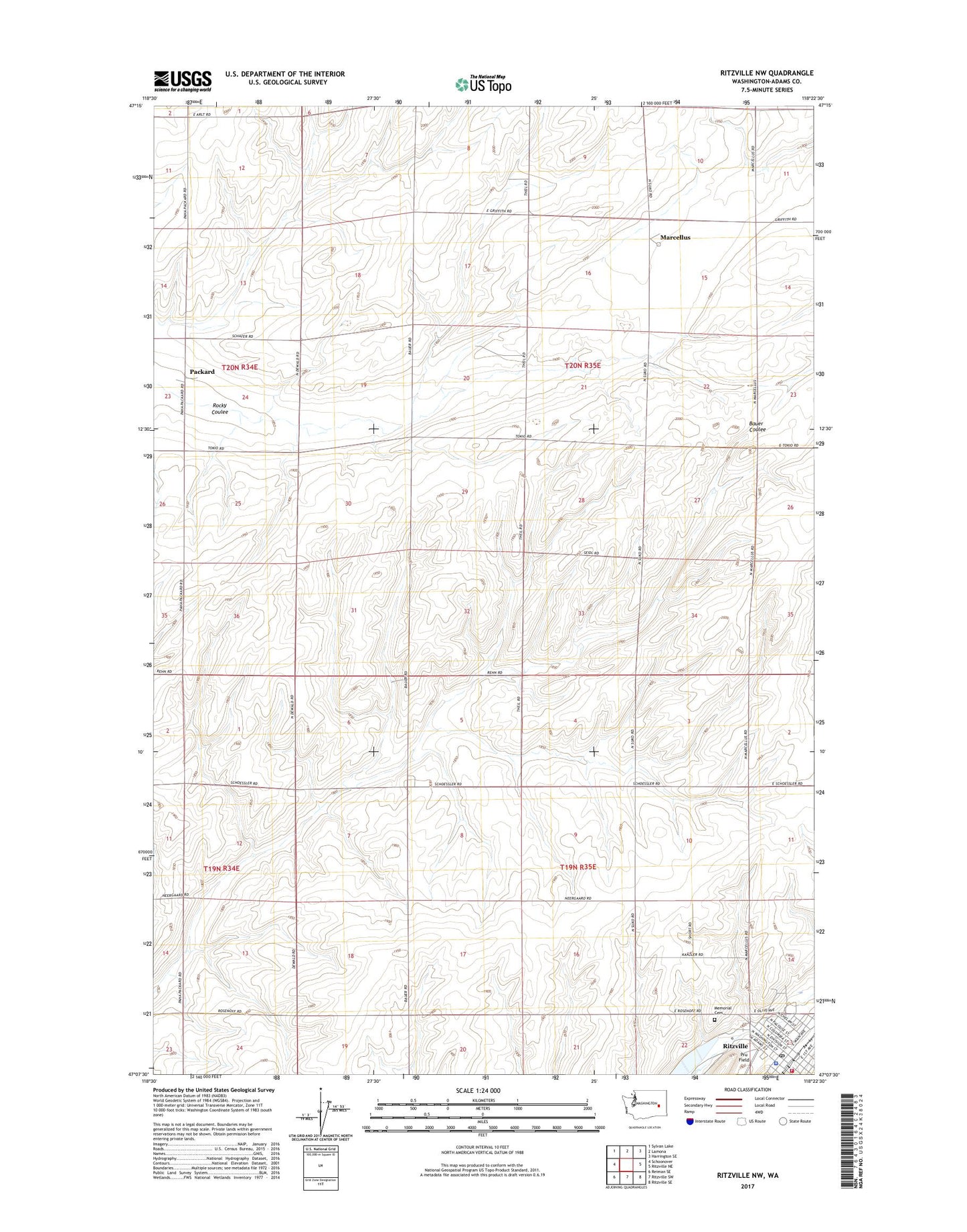 Ritzville NW Washington US Topo Map Image
