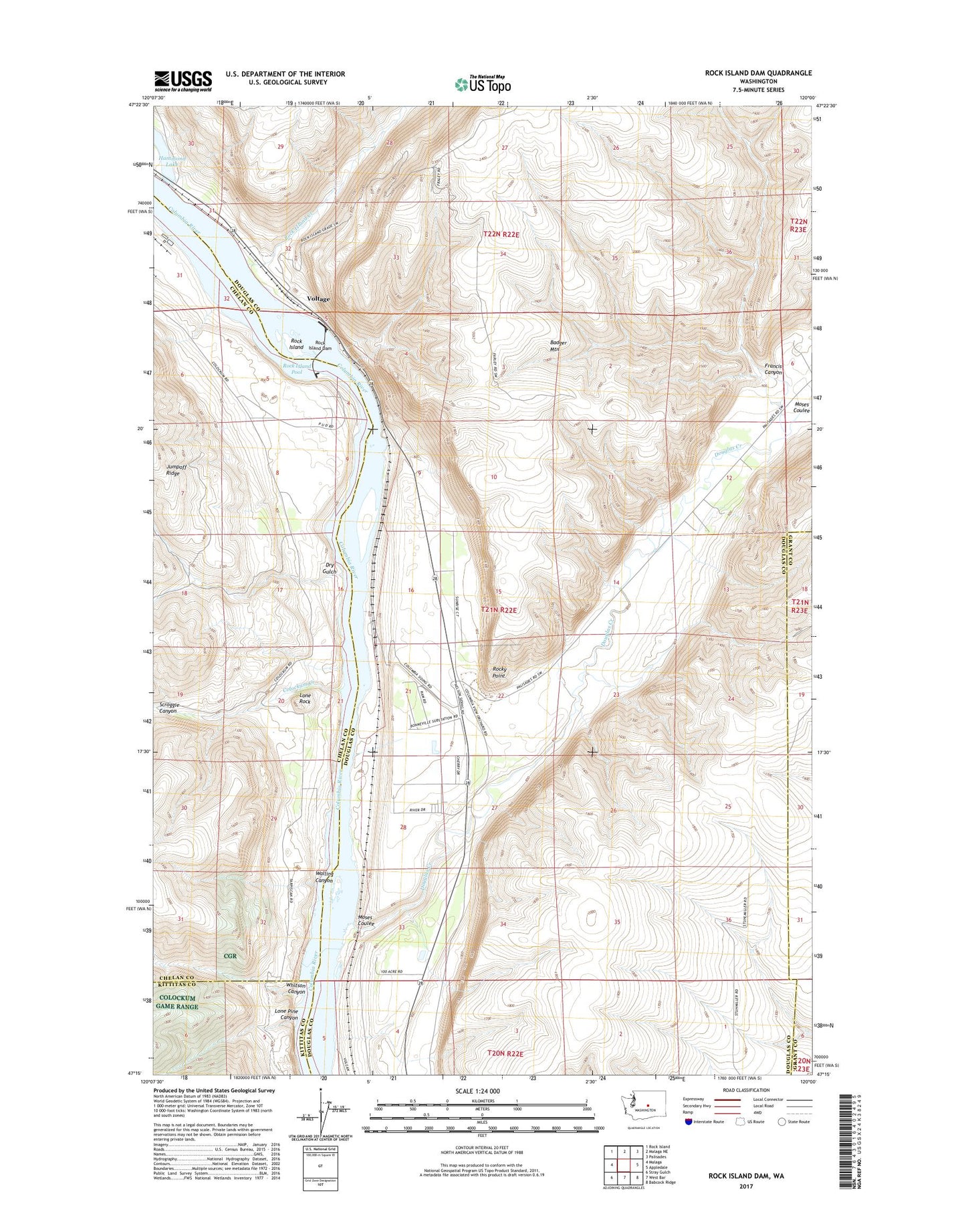 Rock Island Dam Washington US Topo Map Image