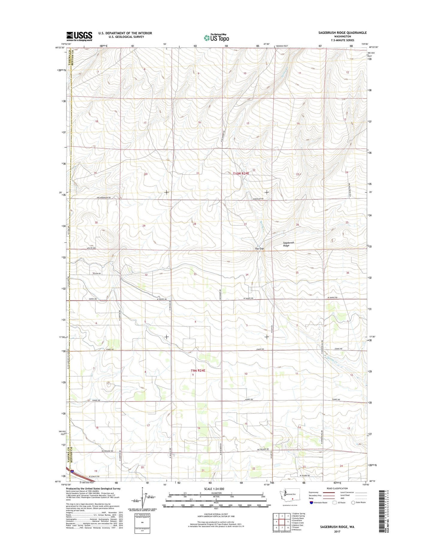 Sagebrush Ridge Washington US Topo Map Image