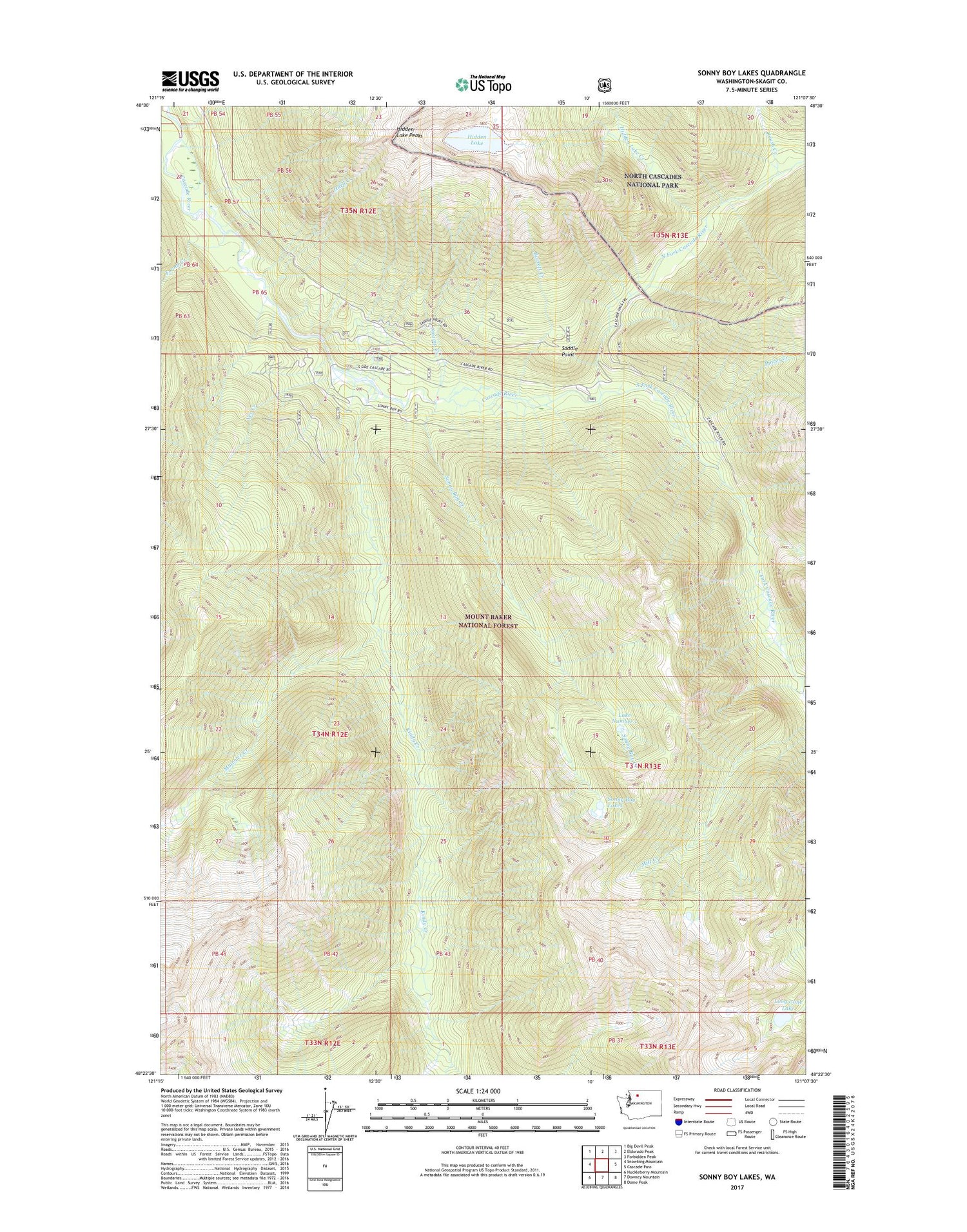 Sonny Boy Lakes Washington US Topo Map Image