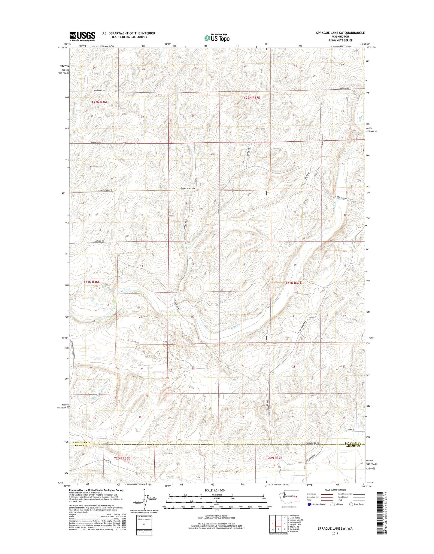 Sprague Lake SW Washington US Topo Map Image
