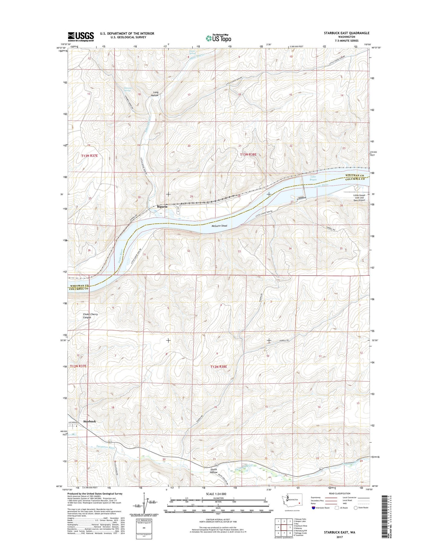 Starbuck East Washington US Topo Map Image