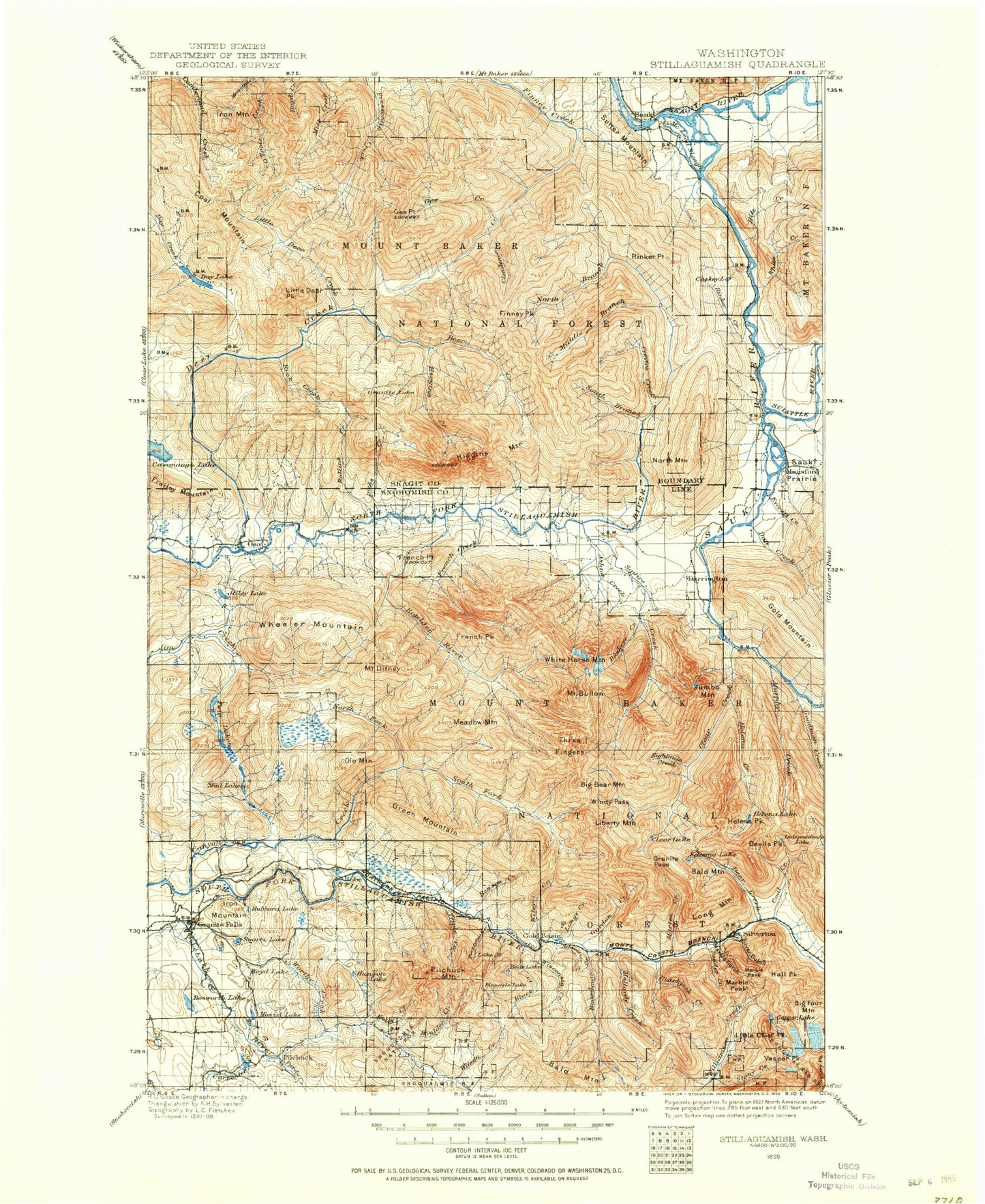 Historic 1899 Stillaguamism Washington 30'x30' Topo Map Image