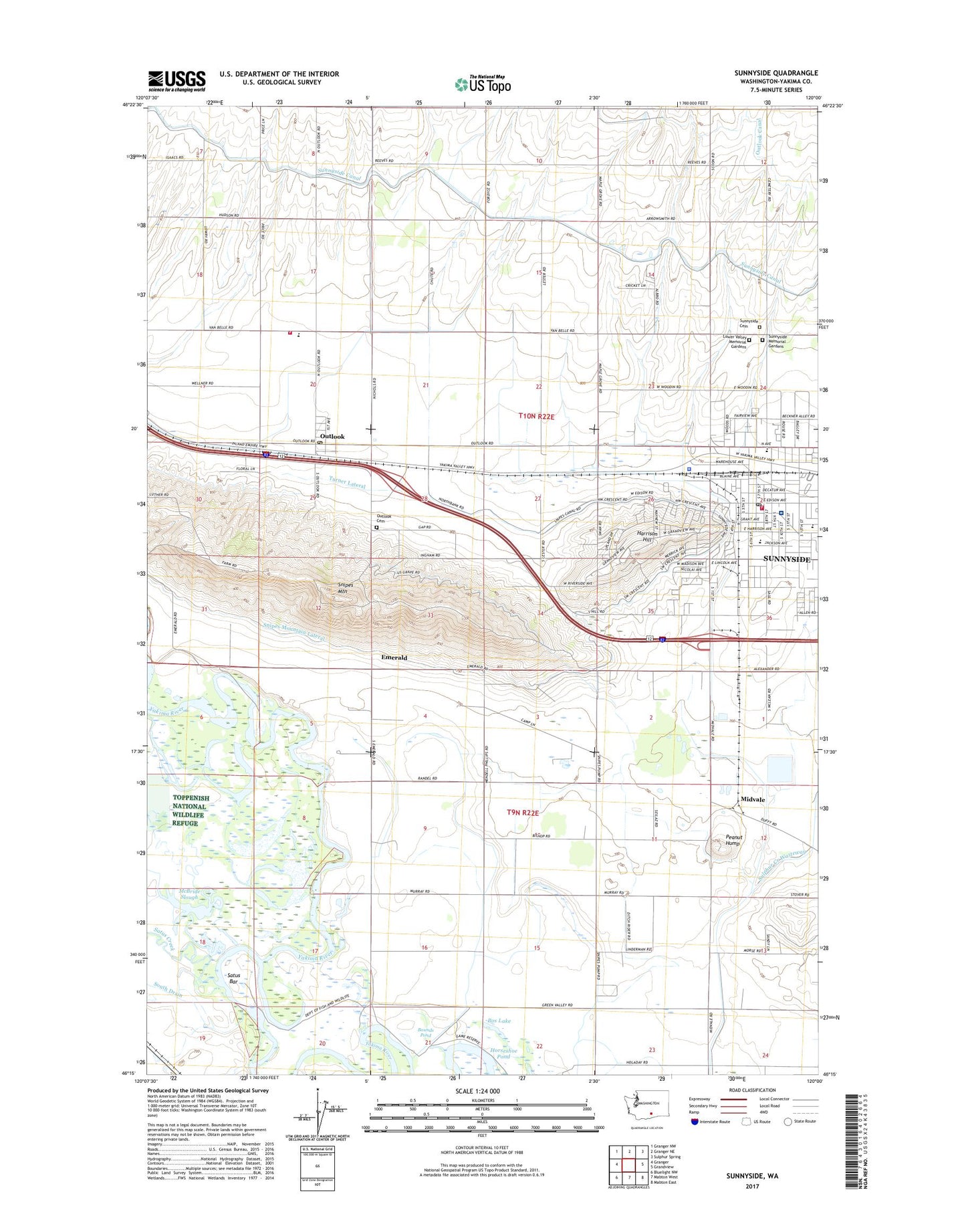 Sunnyside Washington US Topo Map Image