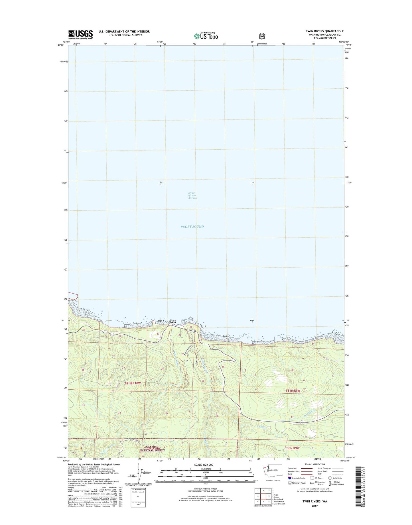 Twin Rivers Washington US Topo Map Image