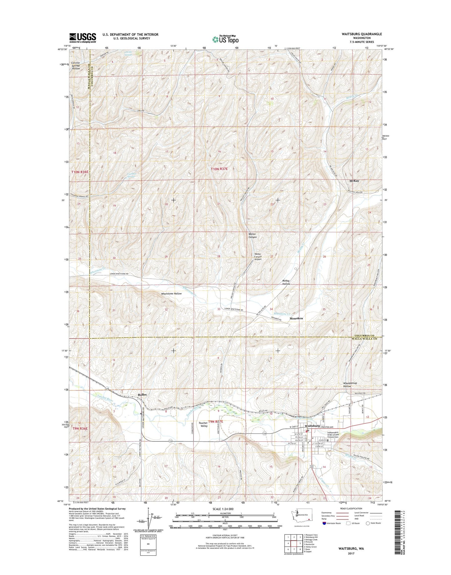 Waitsburg Washington US Topo Map Image