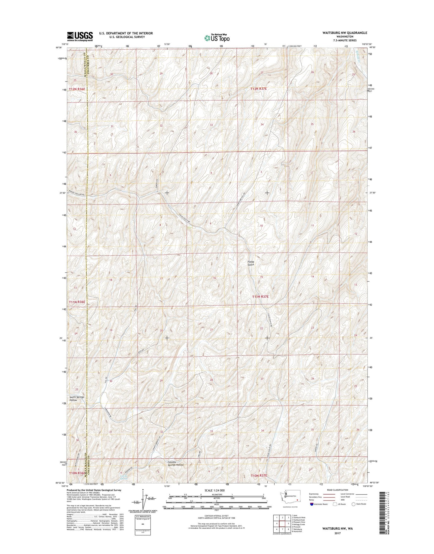 Waitsburg NW Washington US Topo Map Image