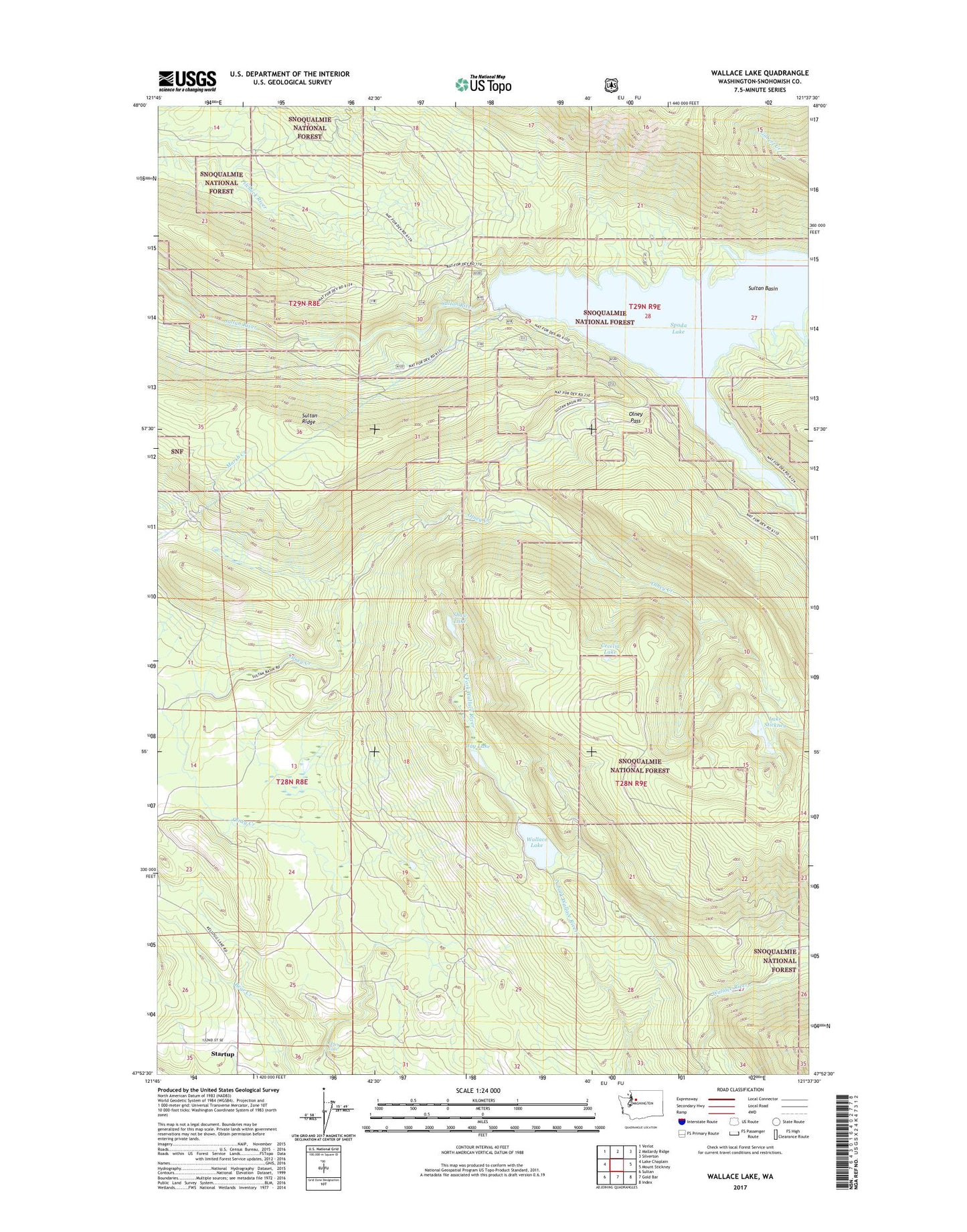 Wallace Lake Washington US Topo Map Image