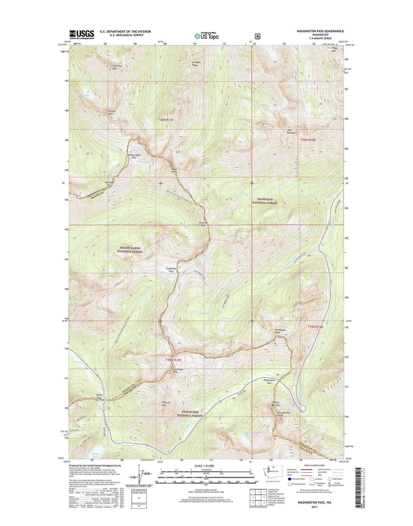 Washington Pass Washington US Topo Map Image
