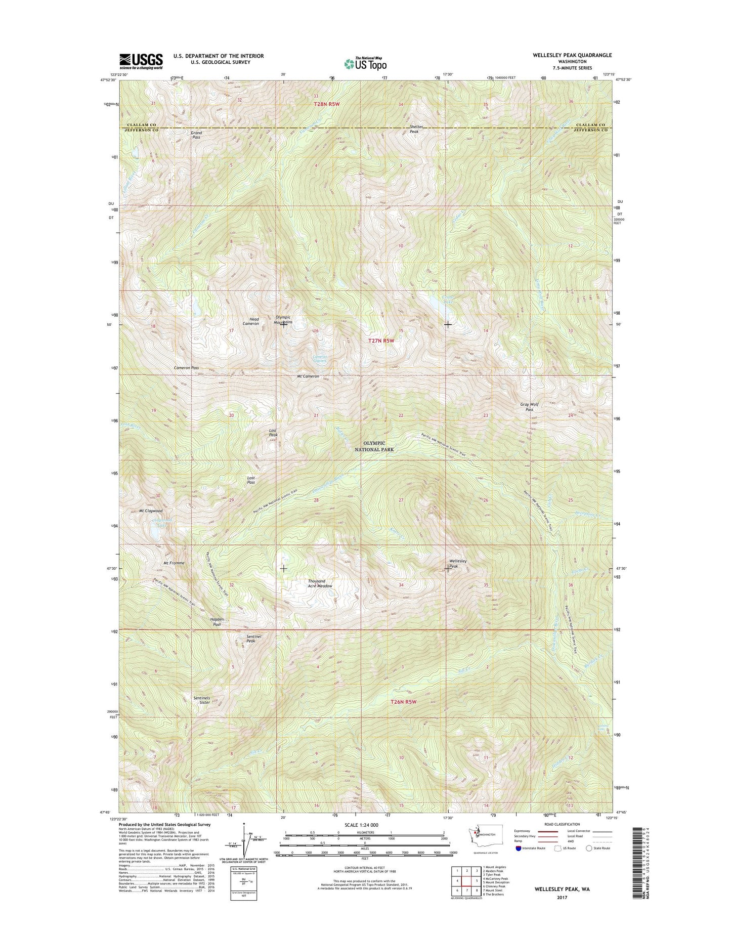 Wellesley Peak Washington US Topo Map Image