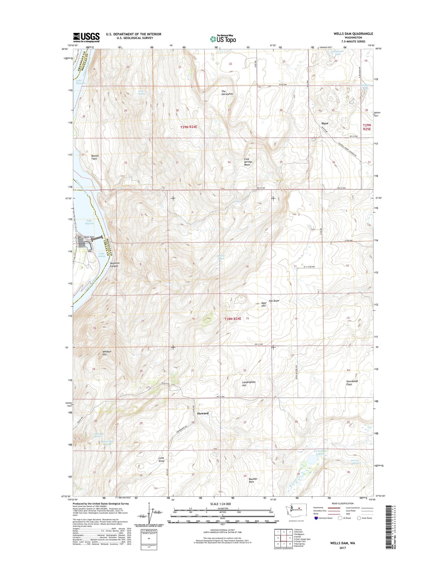 Wells Dam Washington US Topo Map Image