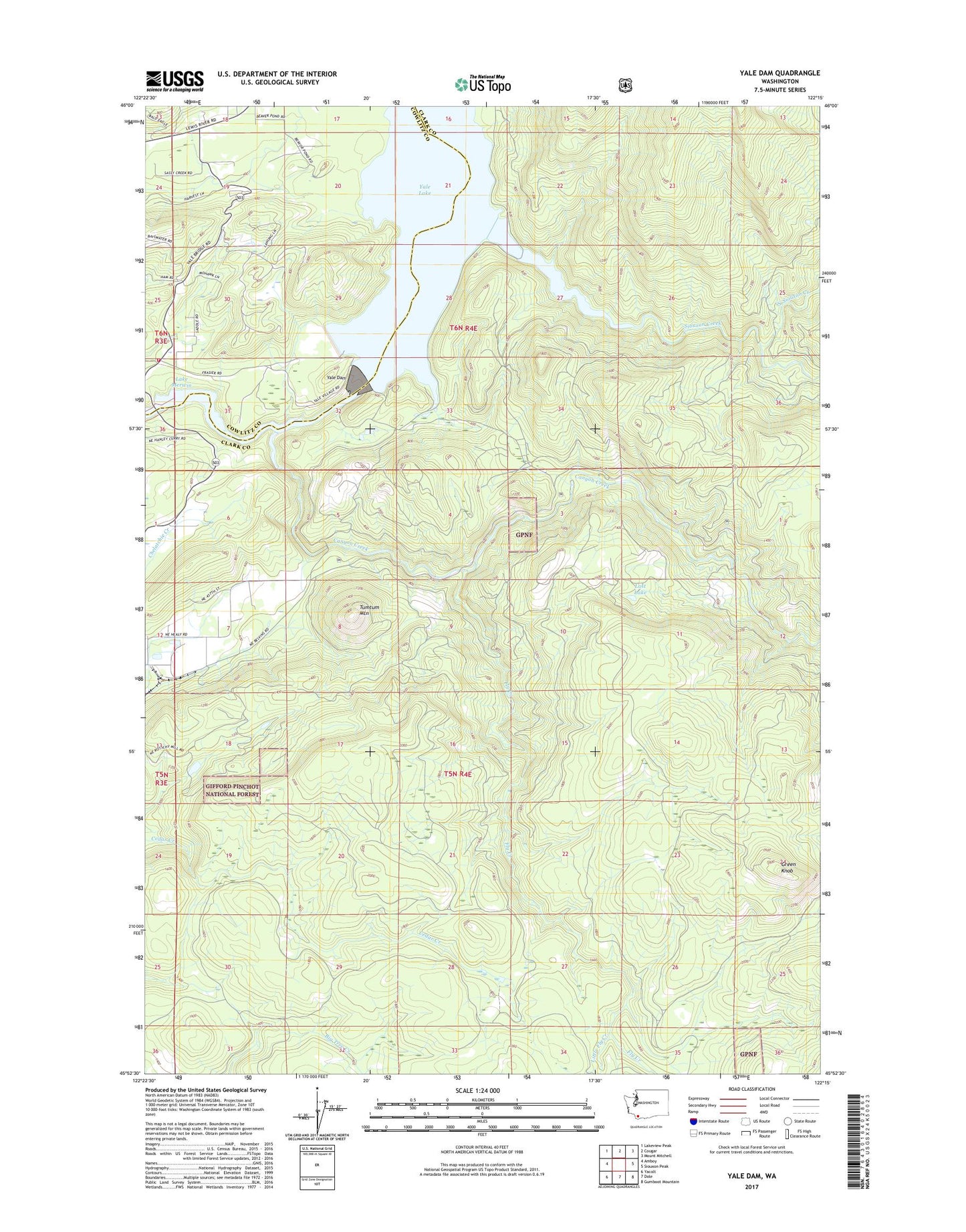 Yale Dam Washington US Topo Map Image