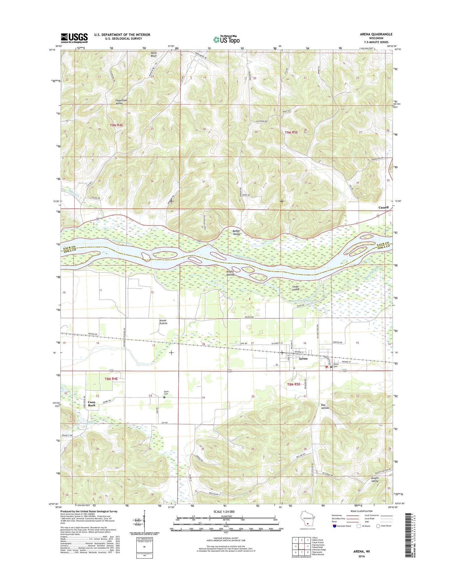 Arena Wisconsin US Topo Map Image