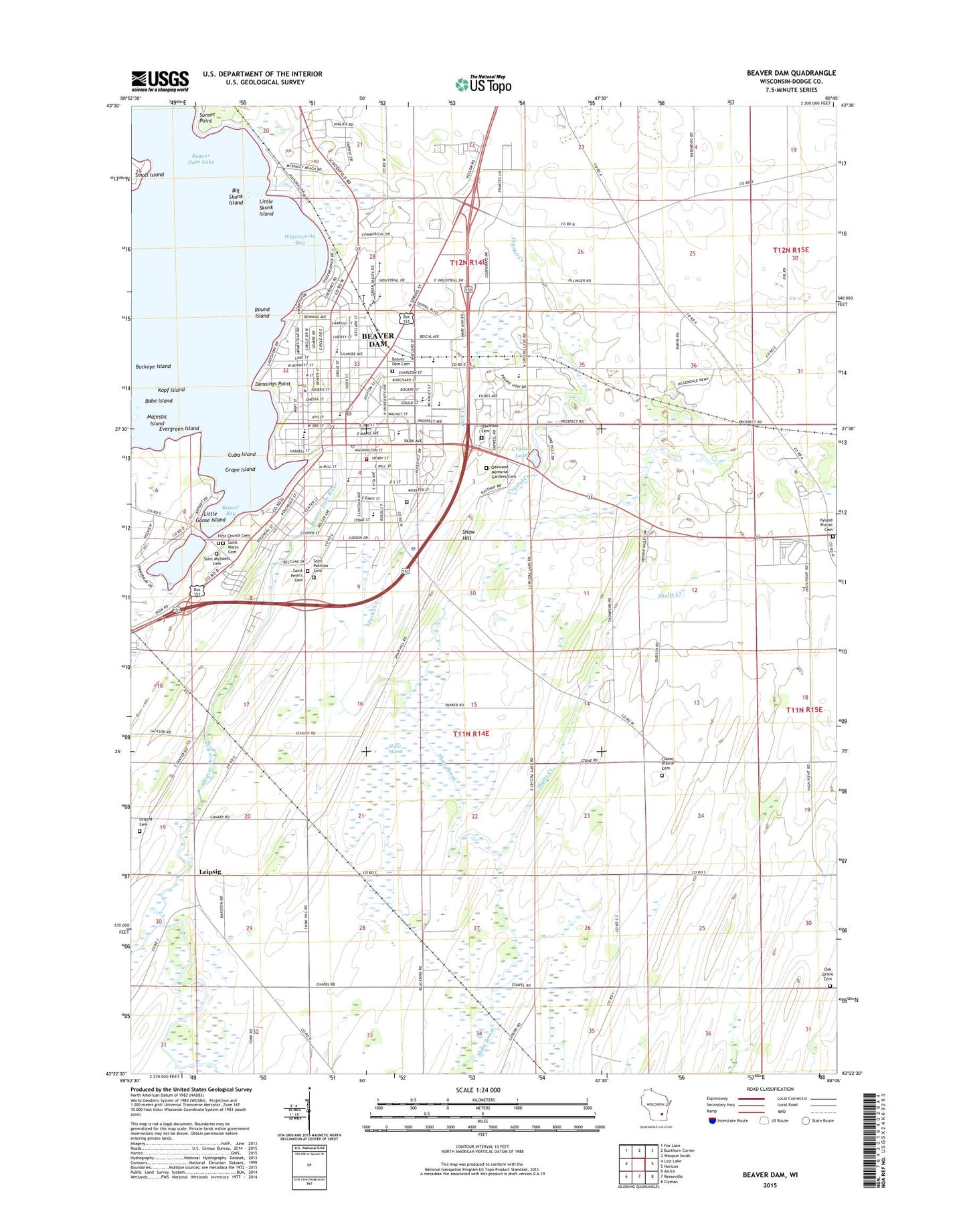 Beaver Dam Wisconsin US Topo Map Image
