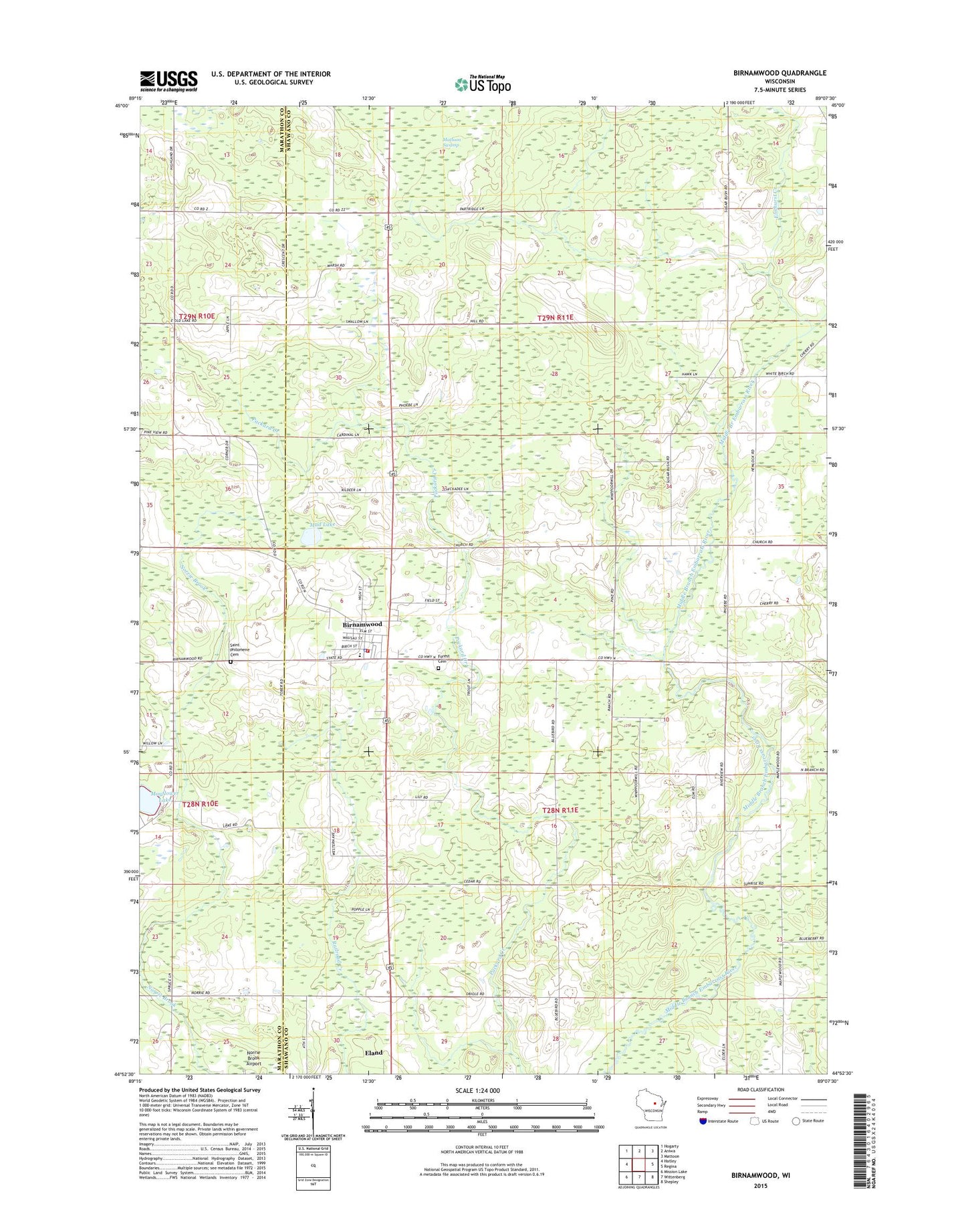 Birnamwood Wisconsin US Topo Map Image