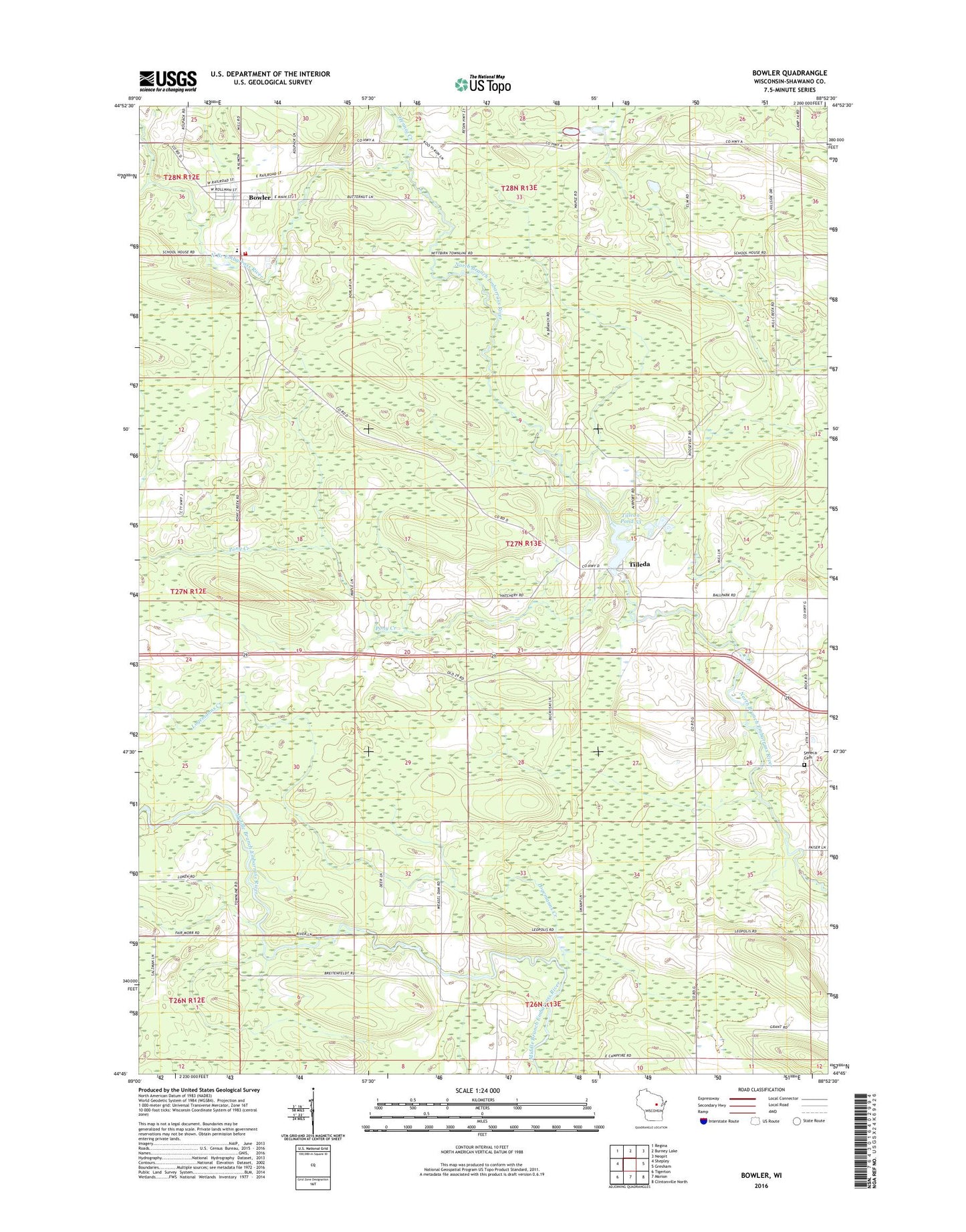 Bowler Wisconsin US Topo Map Image