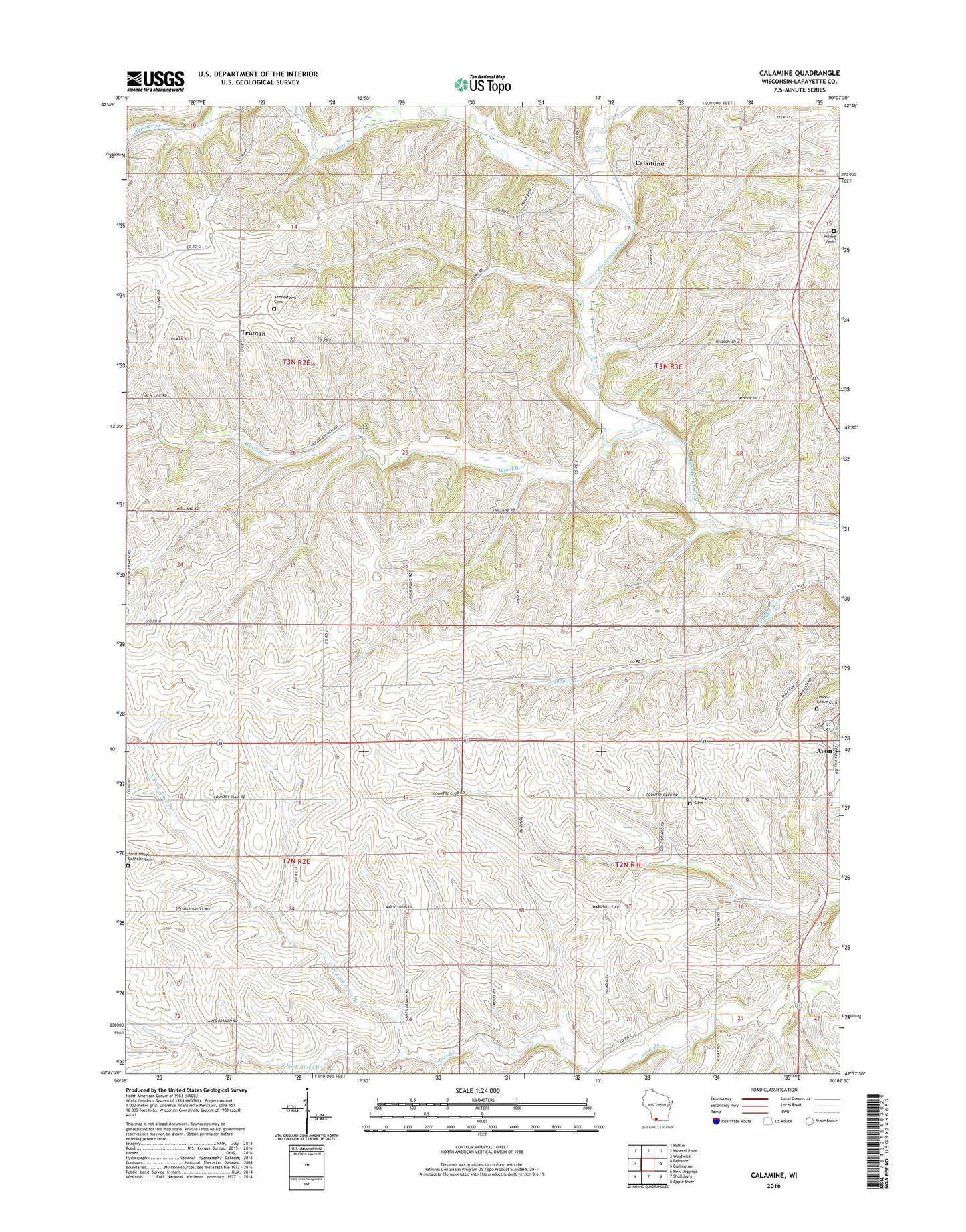 Calamine Wisconsin US Topo Map Image