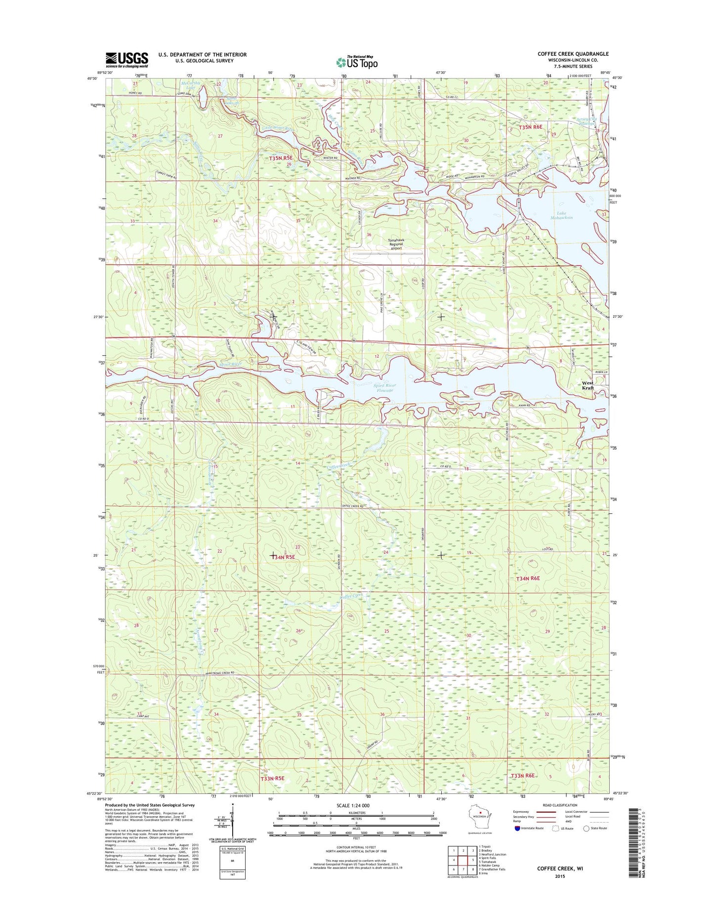 Coffee Creek Wisconsin US Topo Map Image