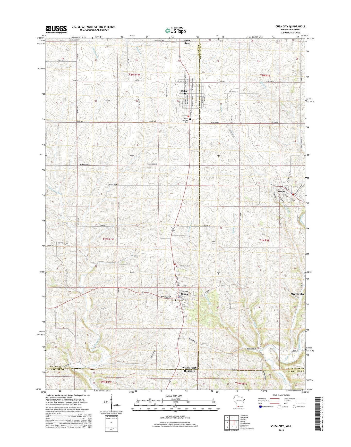 Cuba City Wisconsin US Topo Map Image