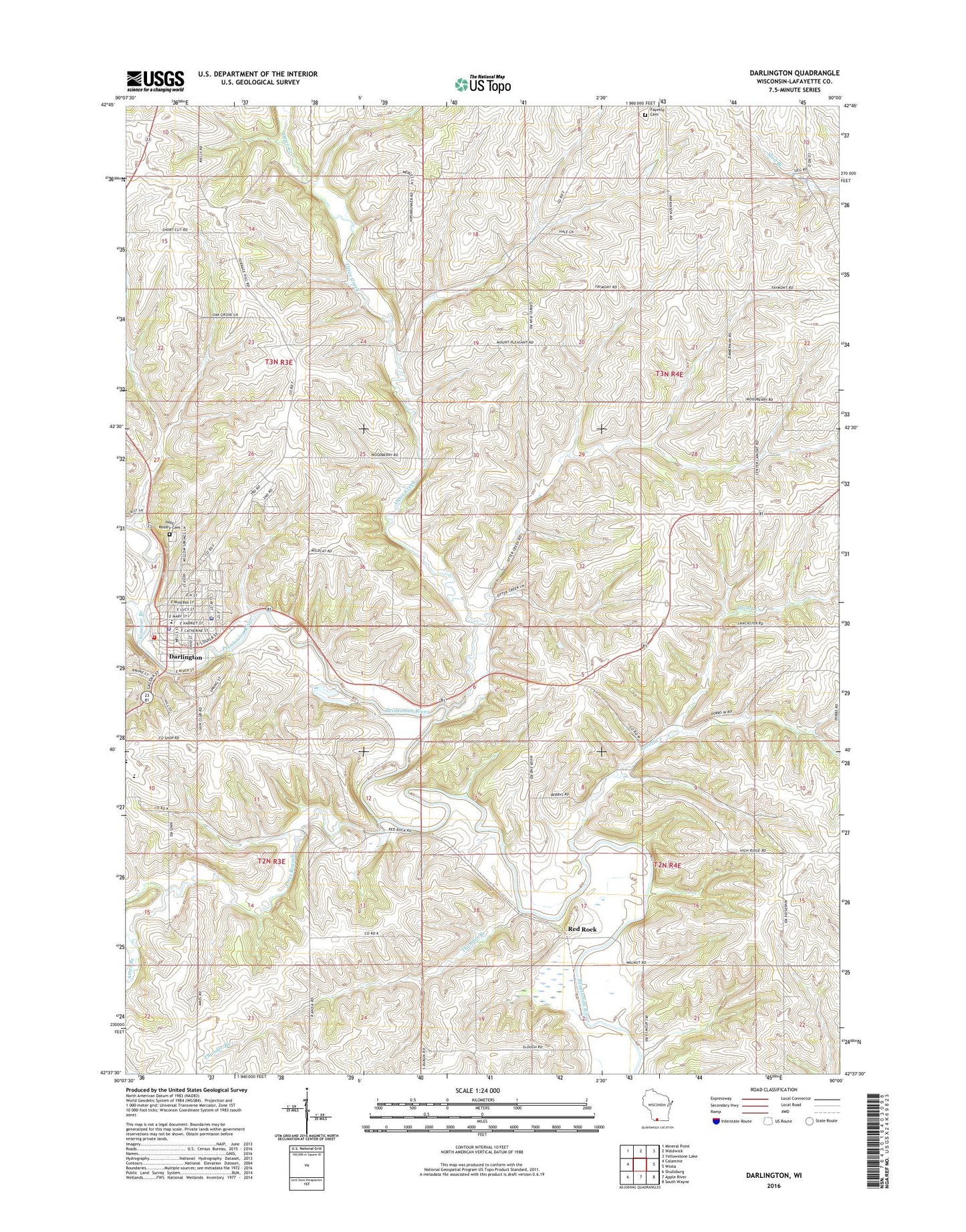 Darlington Wisconsin US Topo Map Image