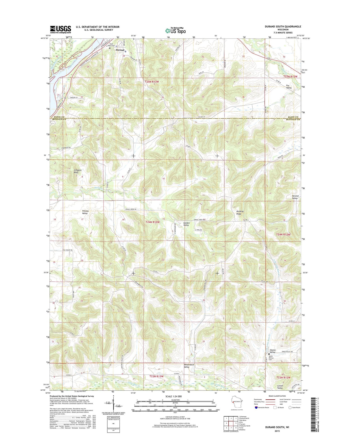 Durand South Wisconsin US Topo Map Image