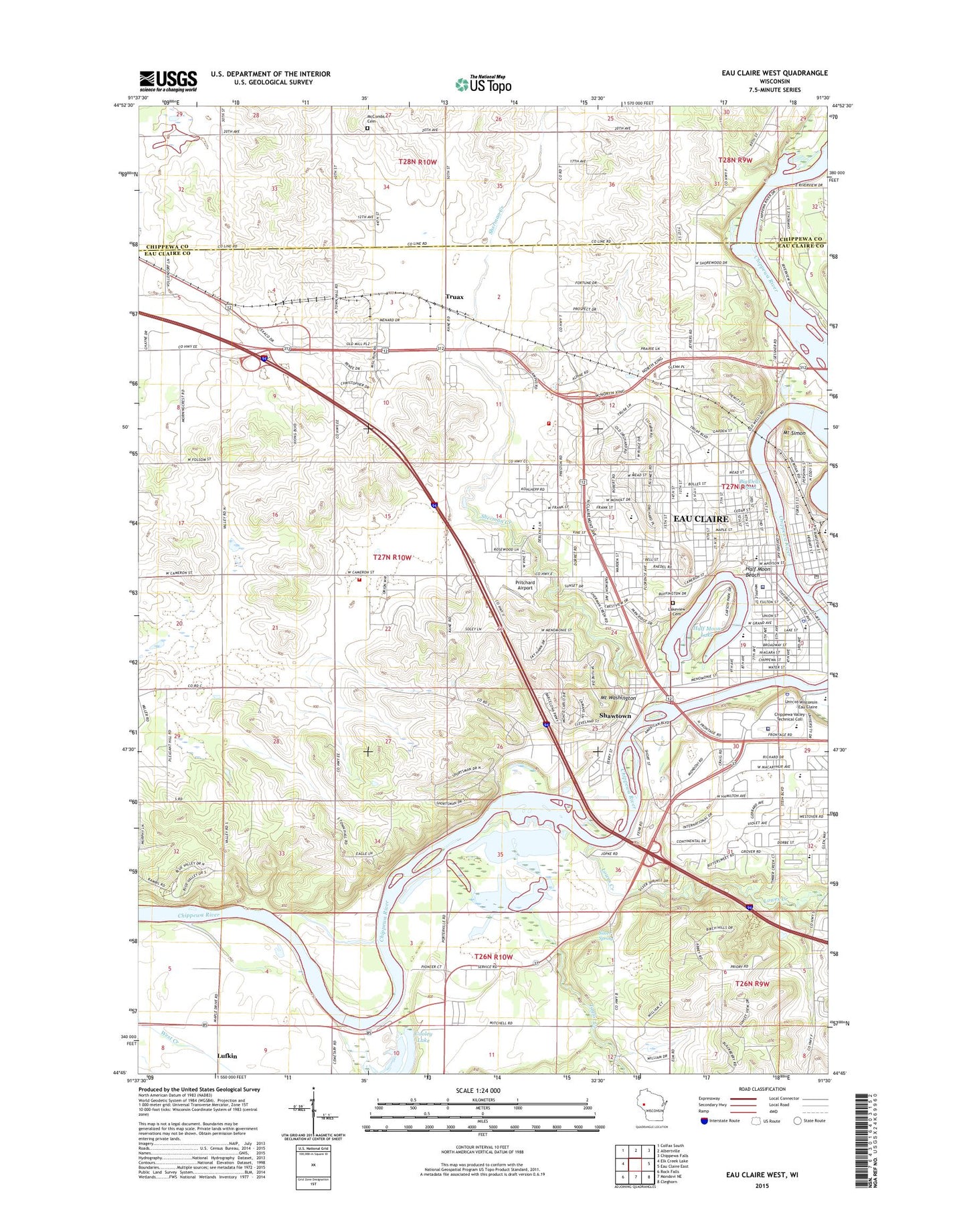 Eau Claire West Wisconsin US Topo Map Image
