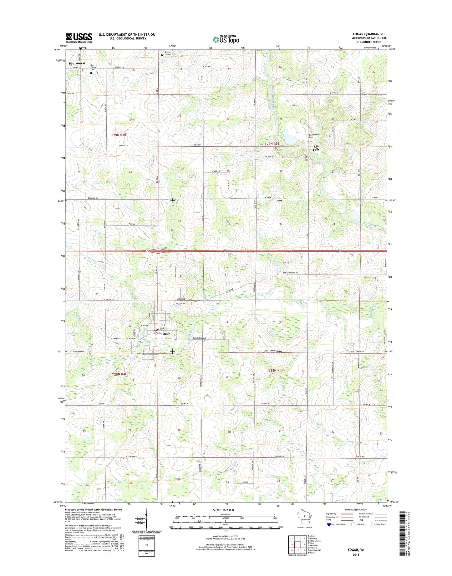 Edgar Wisconsin US Topo Map Image
