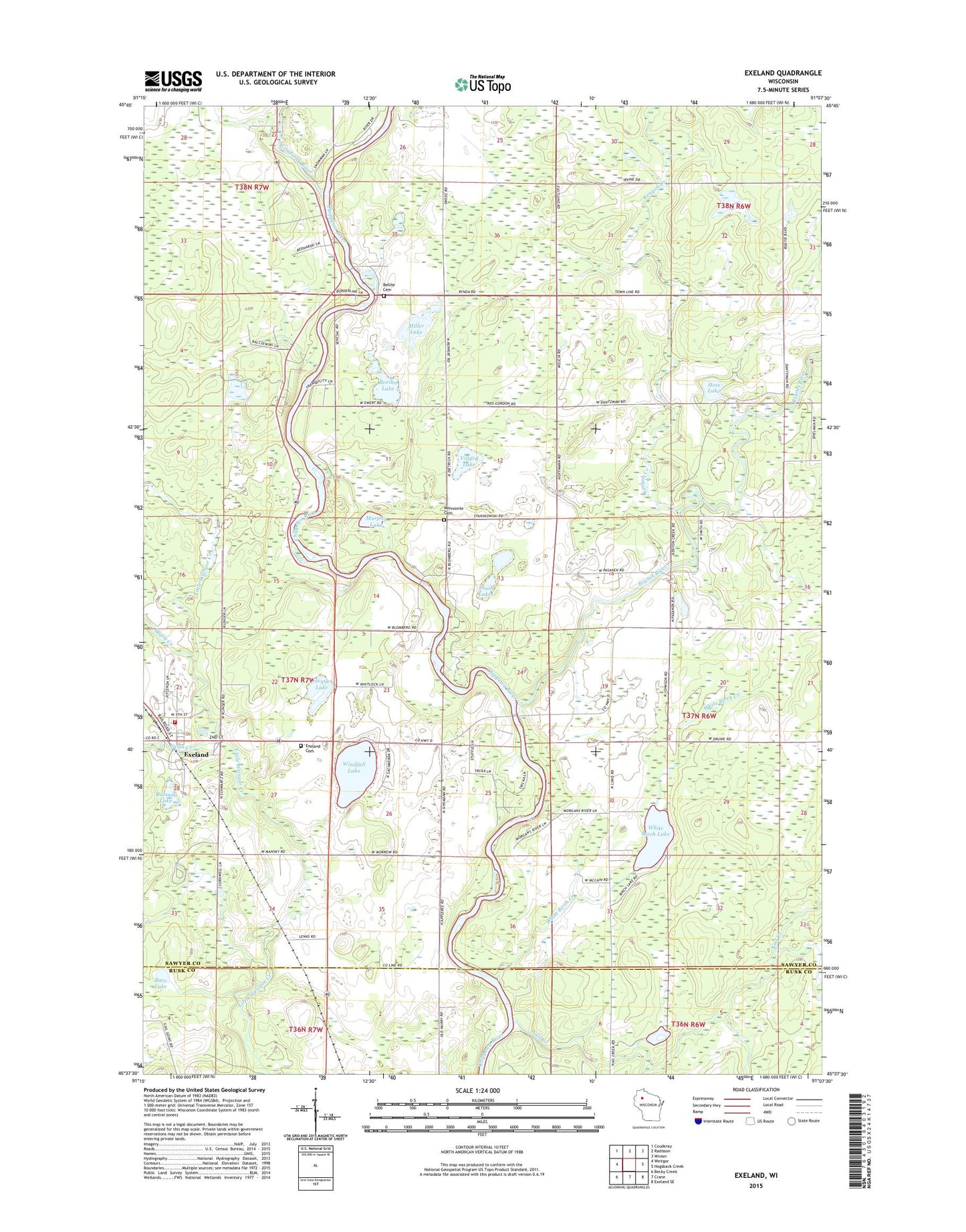 Exeland Wisconsin US Topo Map Image