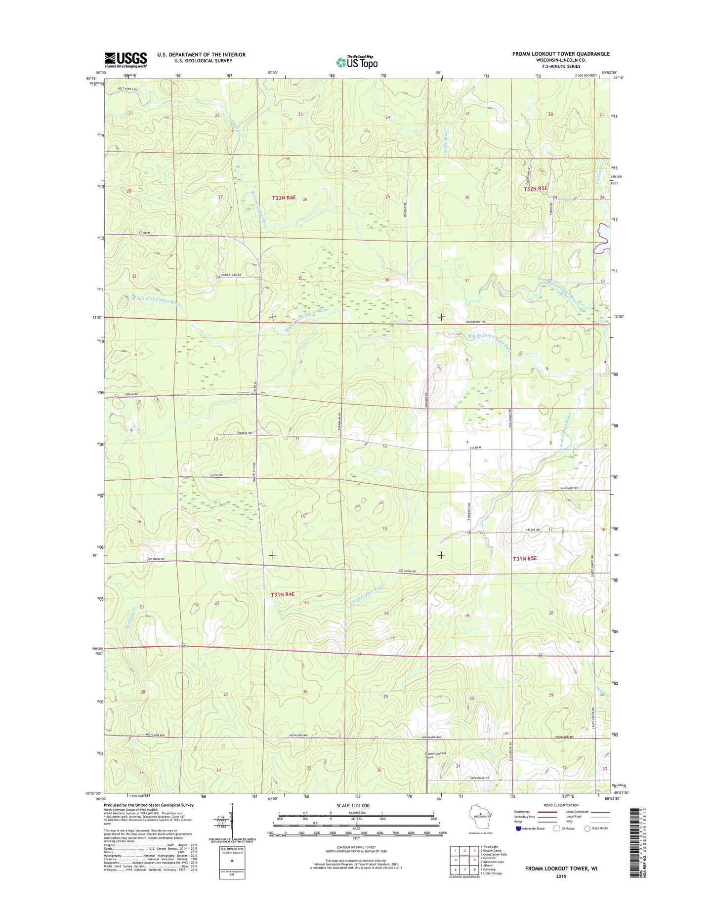 Fromm Lookout Tower Wisconsin US Topo Map Image