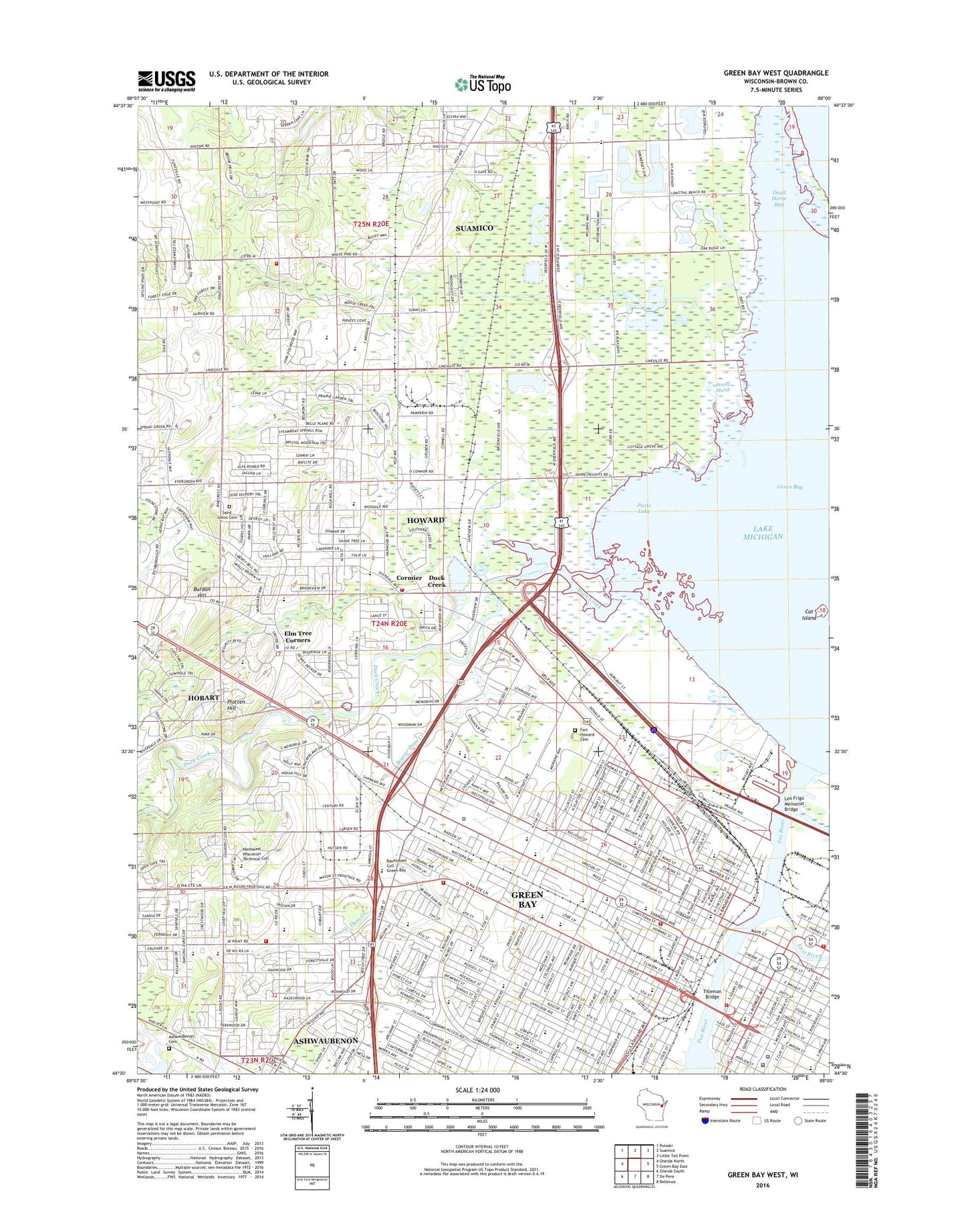 Green Bay West Wisconsin US Topo Map Image